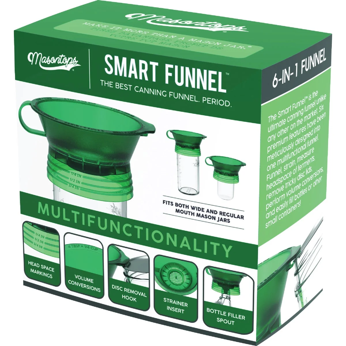 Elite Masontops Smart Funnel 6-in-1 Multifunctional Canning Funnel Green Reliable