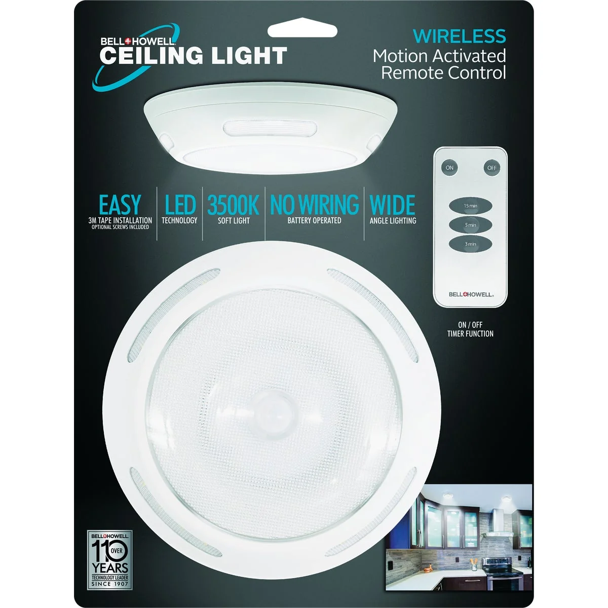 Dependable Bell Howell 3500K Wireless Ceiling Light Trendy
