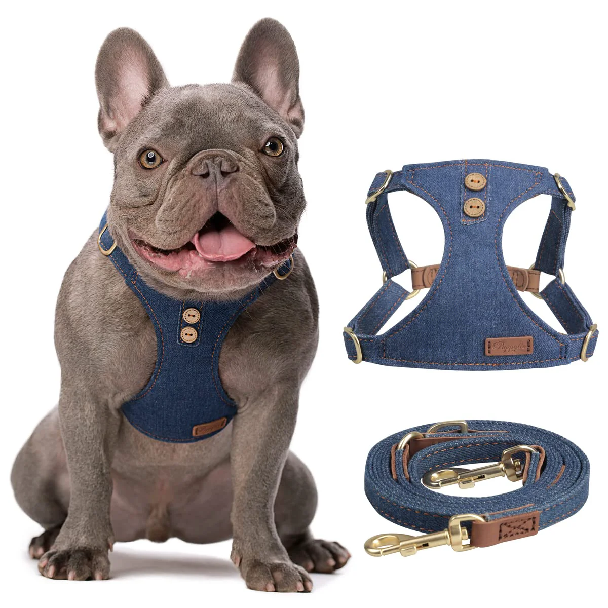 Functional Puppytie No Pull Small Dog Harness with Multifunction Leash – Denim Blue S Unique