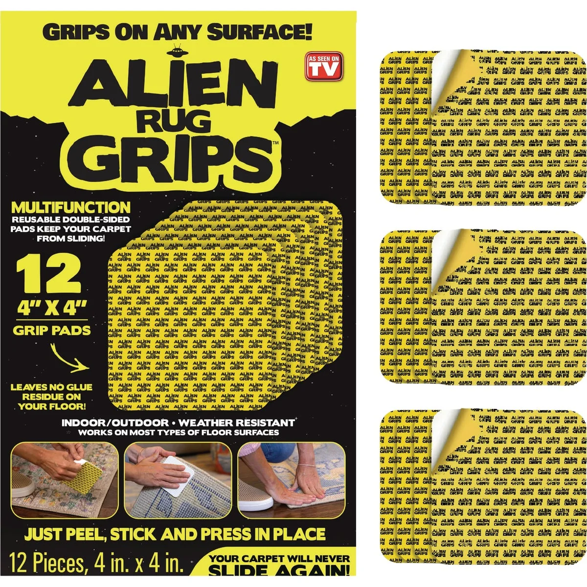Efficient Alien 4 In. x 4 In. Rug Grips 12-Pack Top-Quality