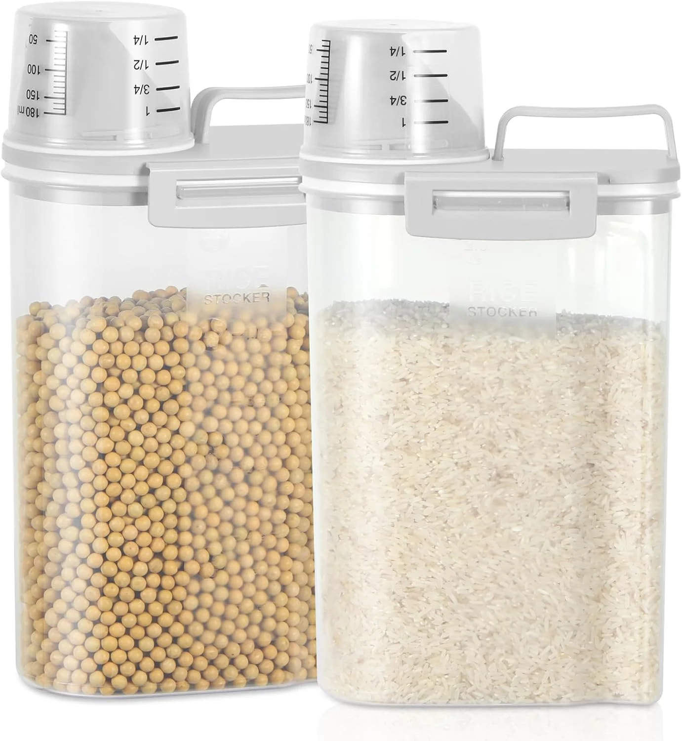 Refined TBMax Rice Storage Container 2 Pack Plastic Kitchen Pantry Food Storage Container with Cup Small Pet Dog Cat Food Container Dispenser Consistent