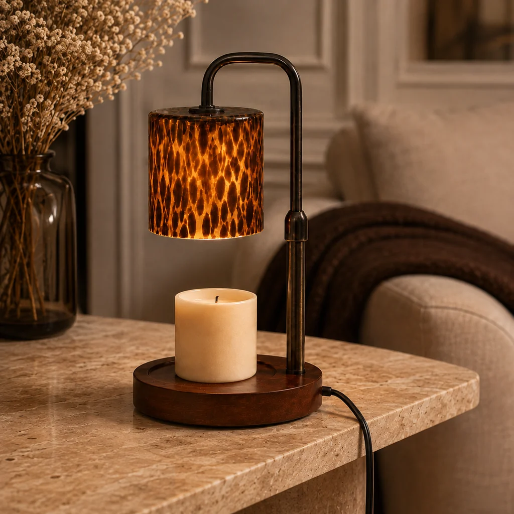 Refined Lampe Chauffe-Bougie en Verre Ambré – Maison Milaya High-Quality
