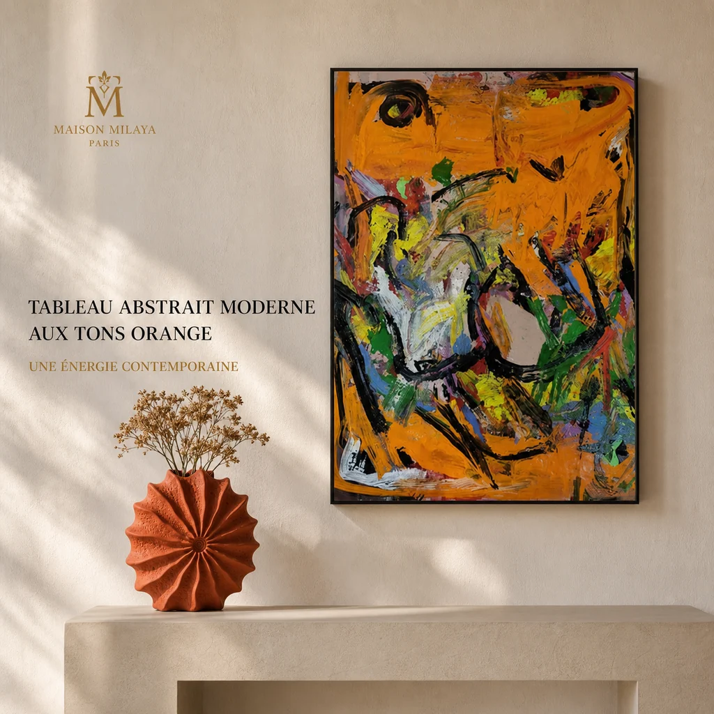 Safe Tableau Abstrait Moderne aux Tons Orange – Maison Milaya Reliable