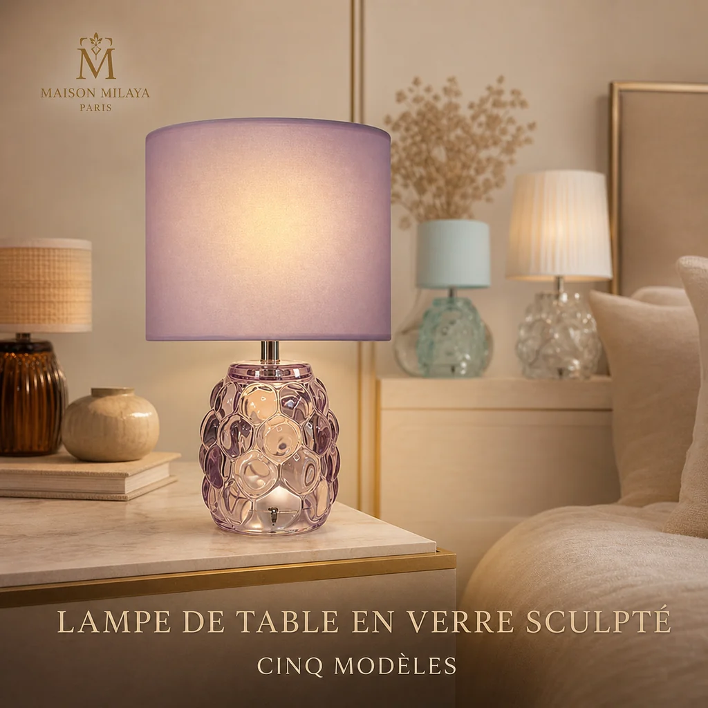 Elegant Sculpted Glass Table Lamp – Maison Milaya Crafted