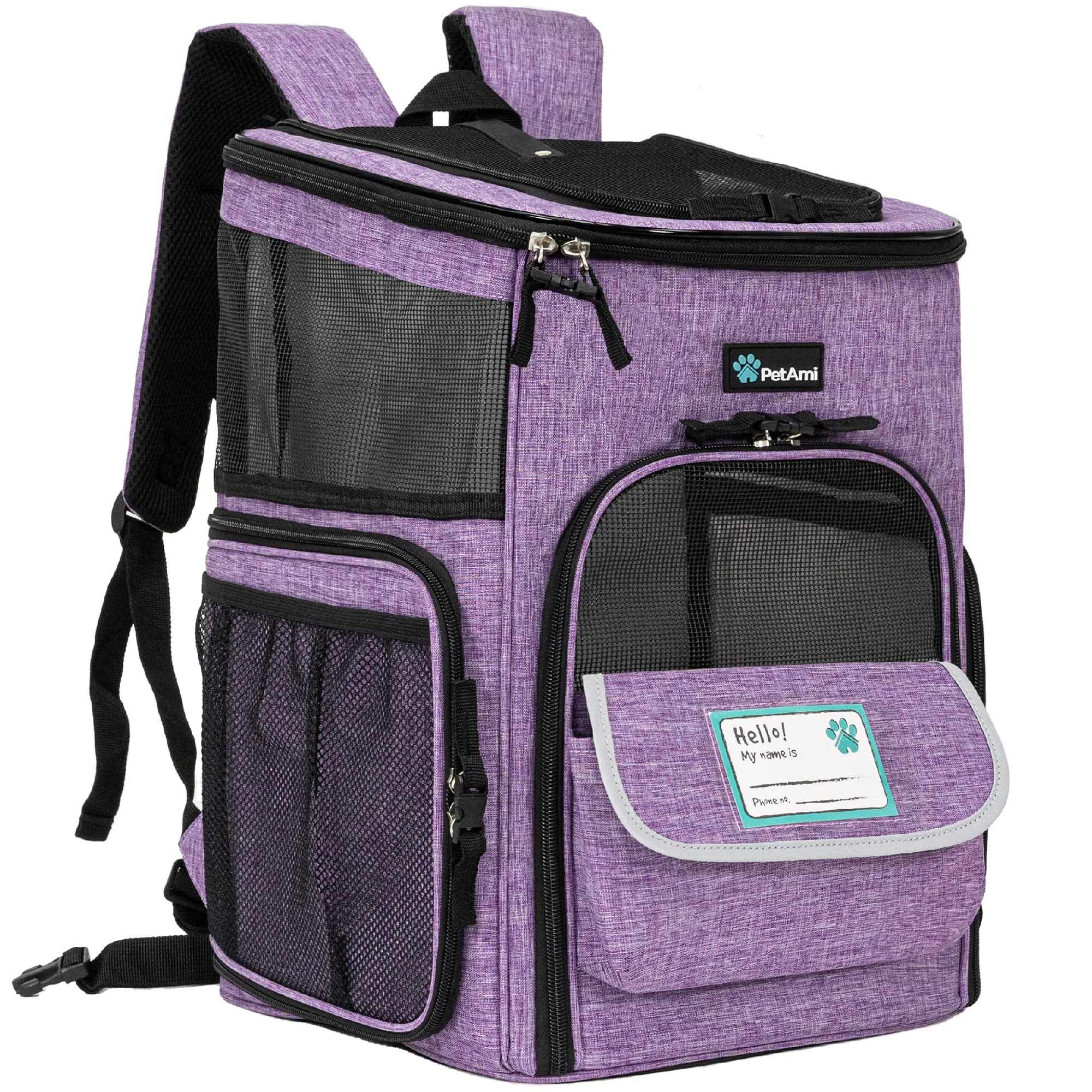 Official PetAmi Airline- Cat Small Dog Backpack Carrier – Up to 18 lbs Purple Secure