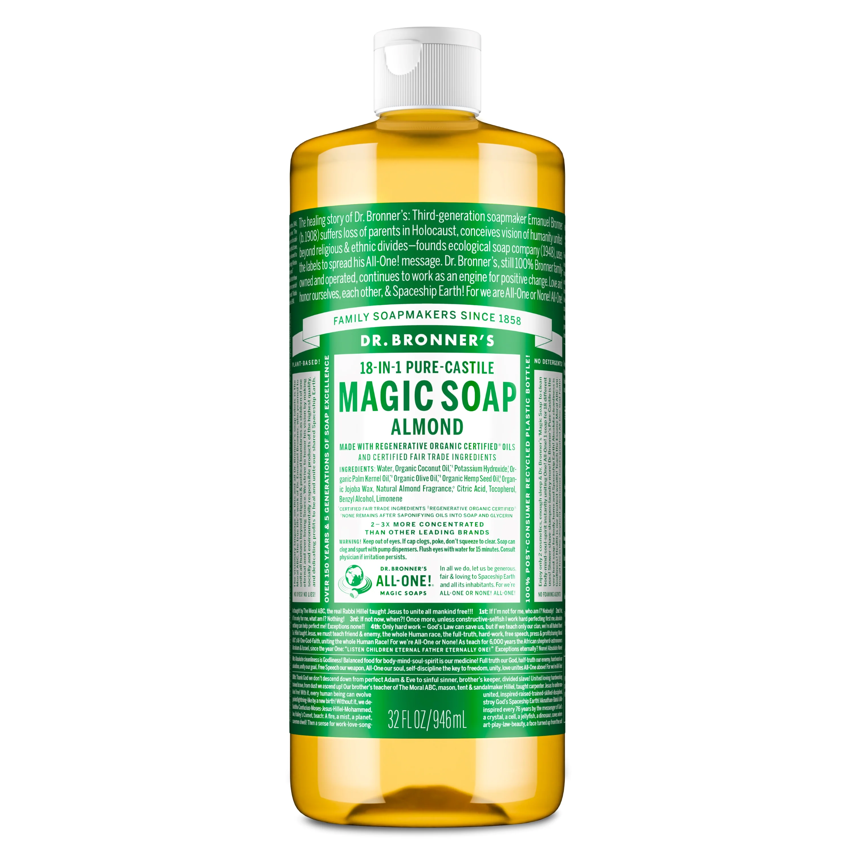 Environmentally Friendly Dr. Bronner's Pure-Castile Liquid Soap First-Class