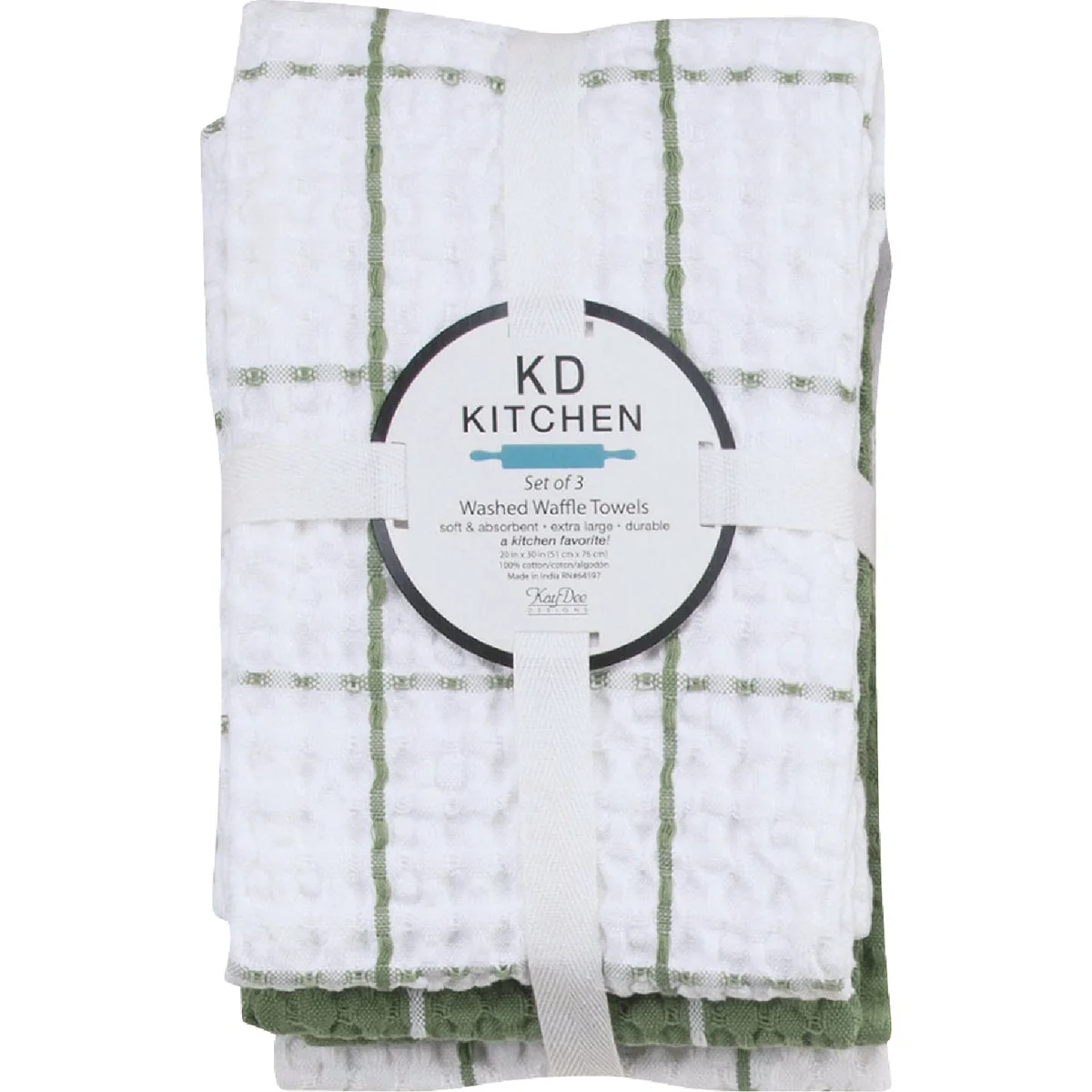 Solid Kay Dee Designs Green Tea Waffle Kitchen Towel 3-Pack Lightweight