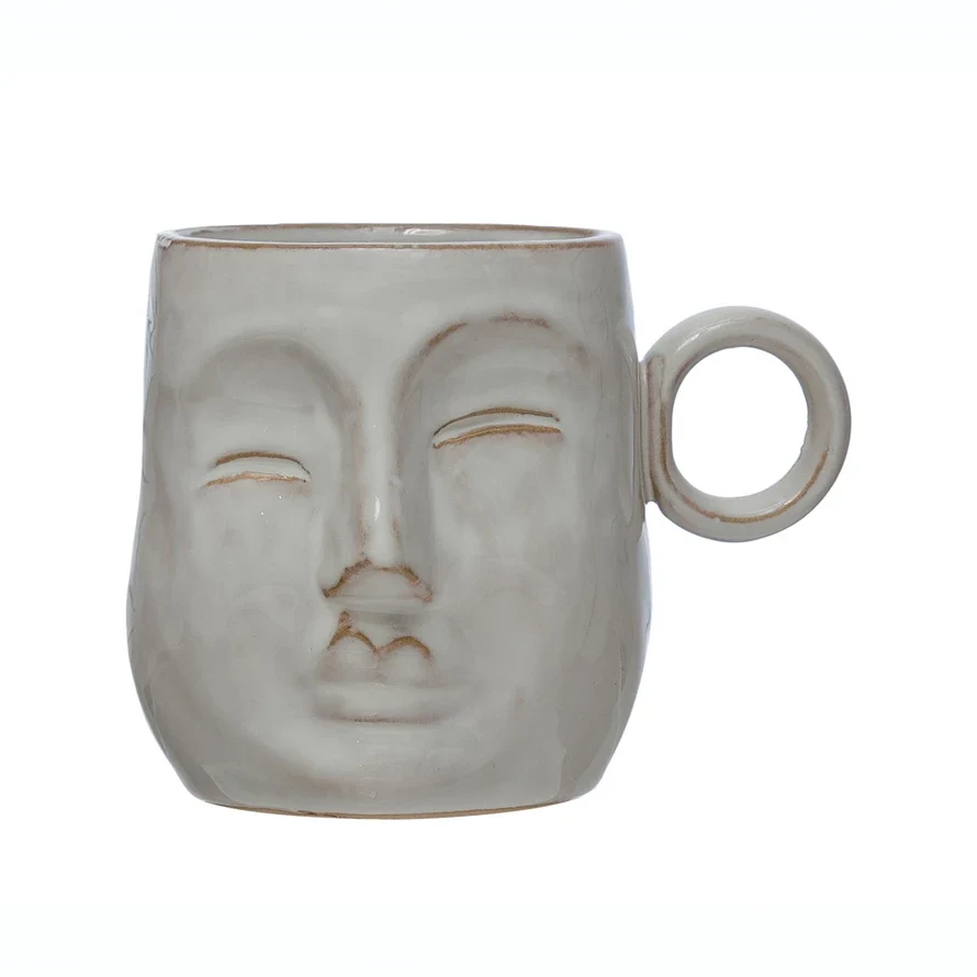Green Stoneware Face Mug - Reactive Glaze Proven