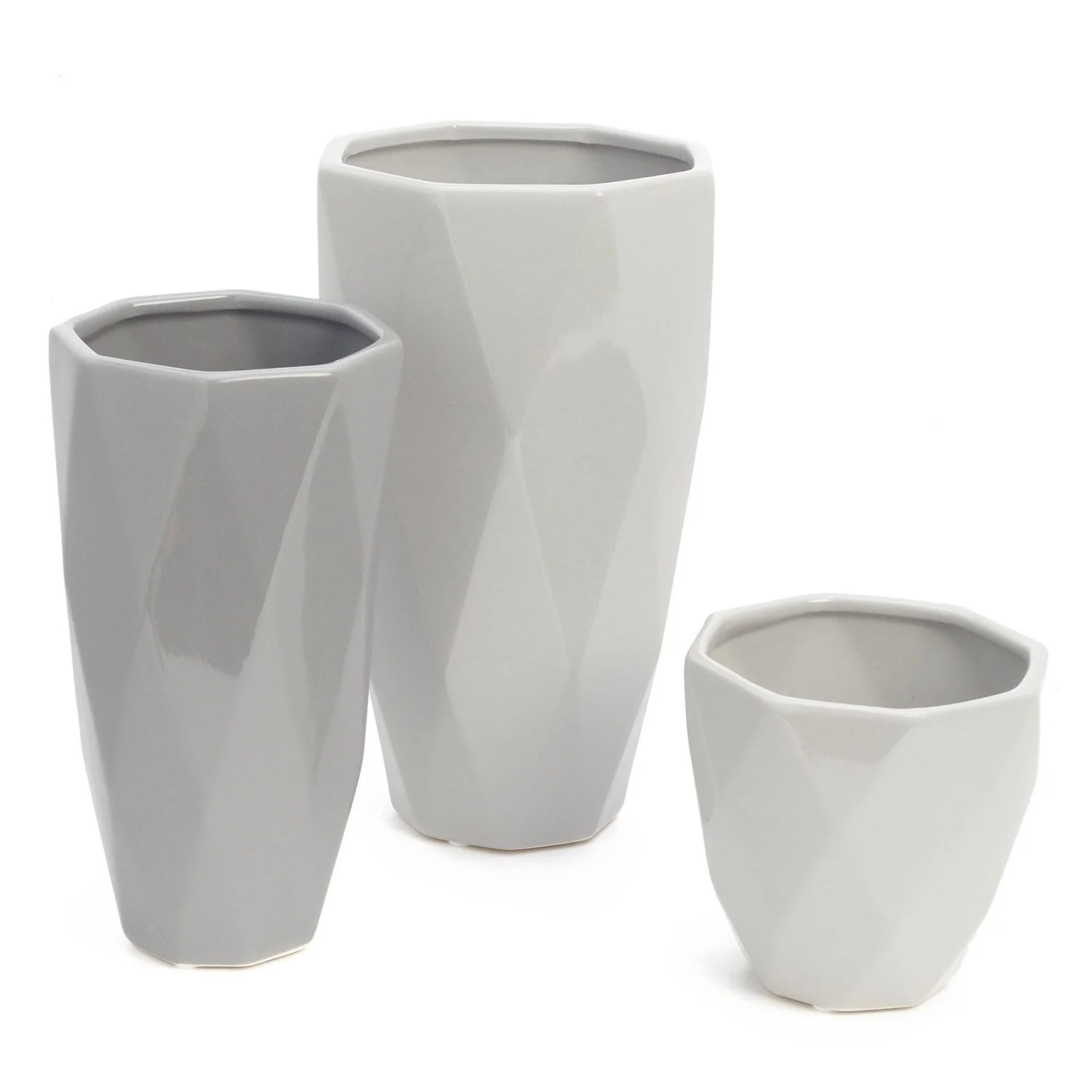 Specialty Almada Small Ceramic Geo Vase Dr Grey Functional