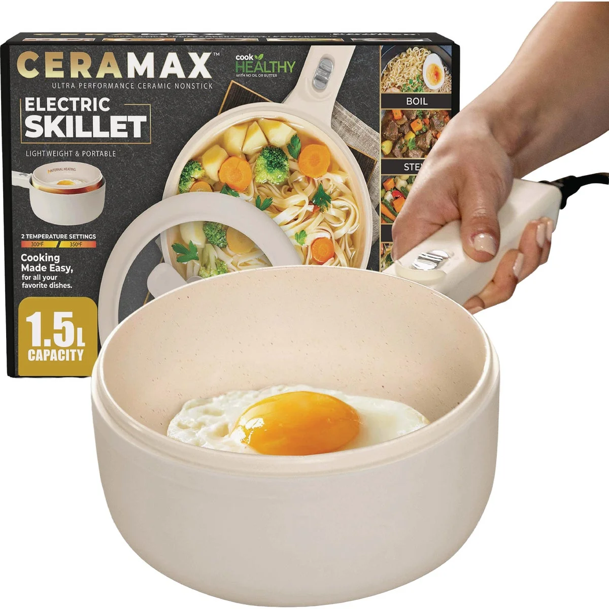 Relaxed Ceramax 8 In. Electric Skillet Detailed