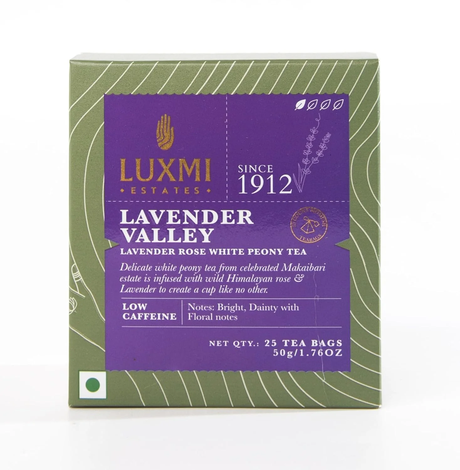 Convenient Luxmi Estates Lavender Valley Organic Lavender Tea 25 Tea Bags Low Caffeine Tea Bags For Sleep Relaxing Calming and Stress Relief Pure
