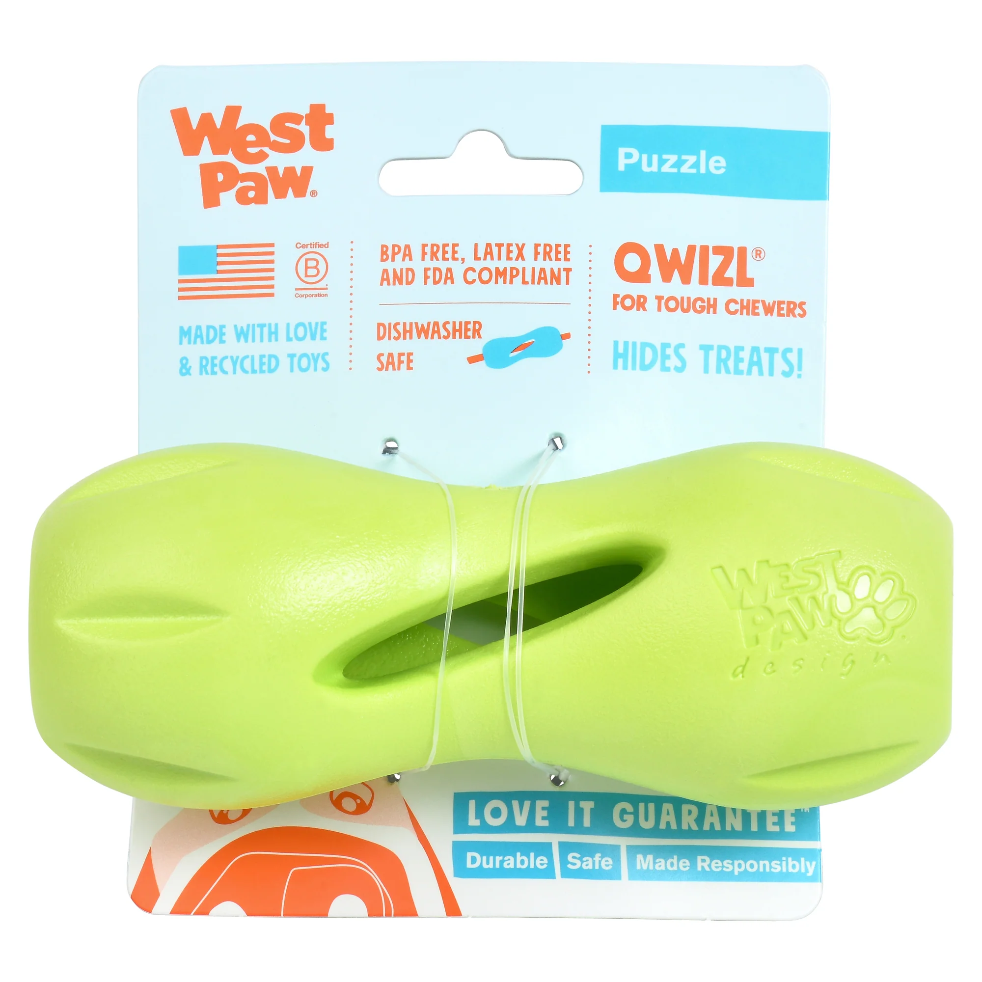 Flexible West Paw Qwizl® Integrative Dog Toy Puzzle Treat Extender Promoting Cognitive Support made from Zero-Waste Plastic - Small First-Class