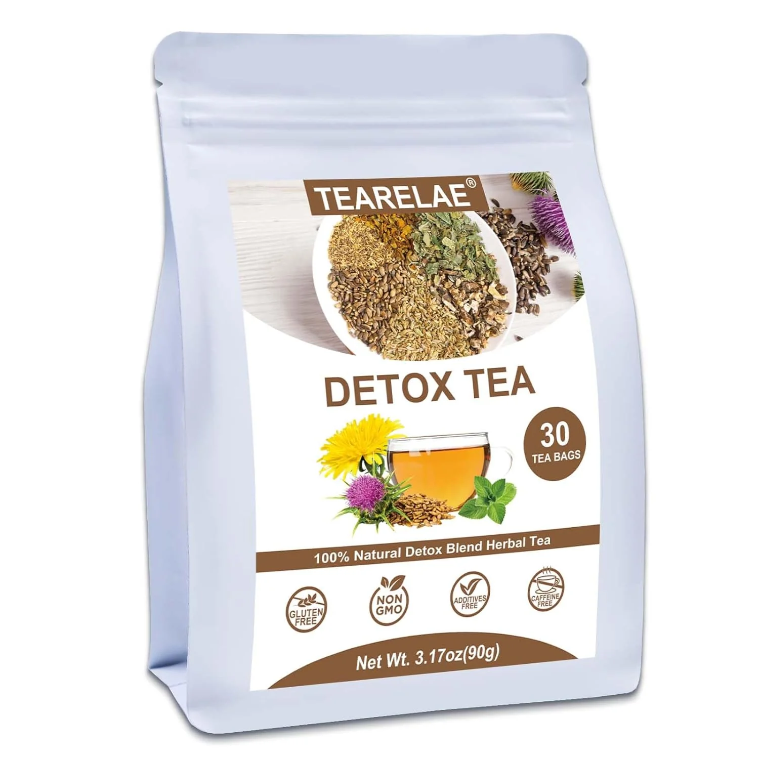 Dependable Tearelae - Detox Tea 30 Count Herbal Liver Detox Tea Bag - Milk Thistle Seed Dandelion Root Licorice Root Fennel Turmeric Peppermint Smart