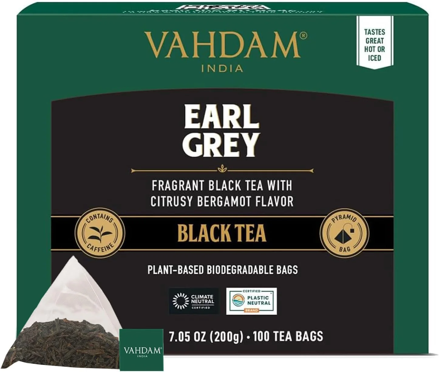 Casual Vahdam Earl Grey Black Tea Bags 100 Count Medium Caffeine Non GMO Gluten Citrus Bergamot Smooth Resealable Ziplock Pouch Original