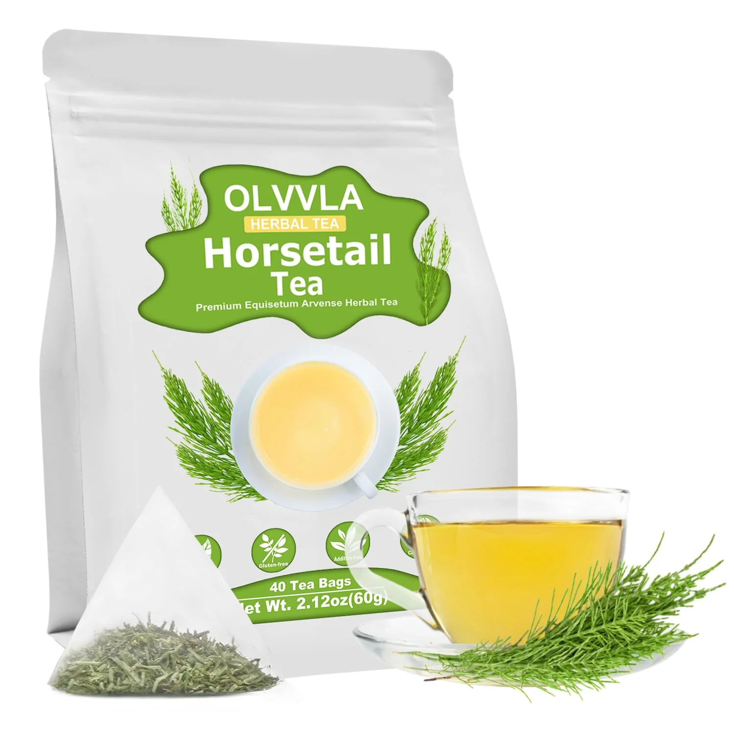 Solid Olvvla - Premium Horsetail Tea Bags - 1.5g X 40 Count - Pure Natural Horsetail Herbal Tea - Caffeine- - Non-GMO - Dried Horsetail Herb Healthy