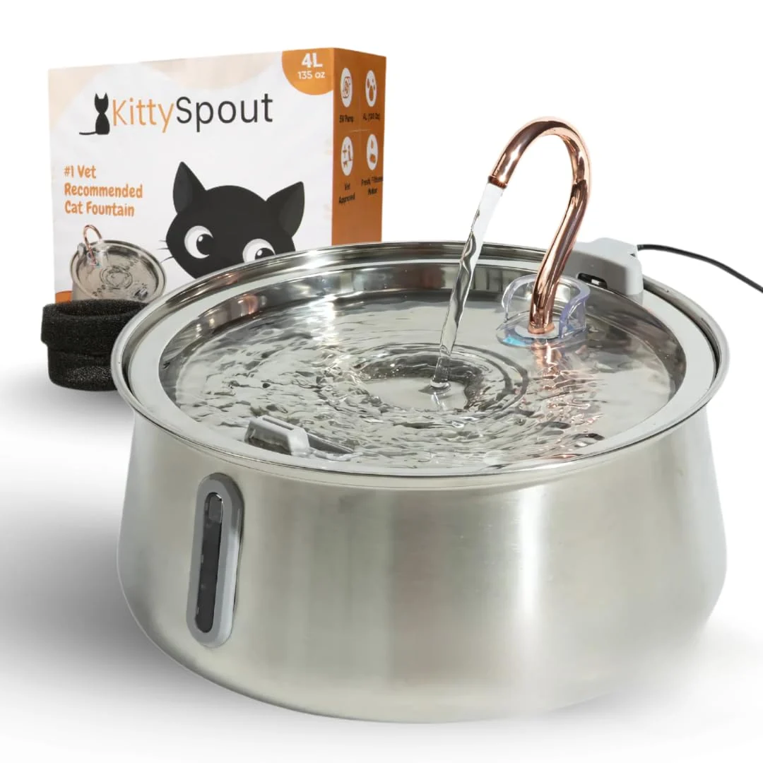 Next-Generation KittySpout Stainless Steel Cat Water Fountain 4L — Quiet Dishwasher Safe Innovative