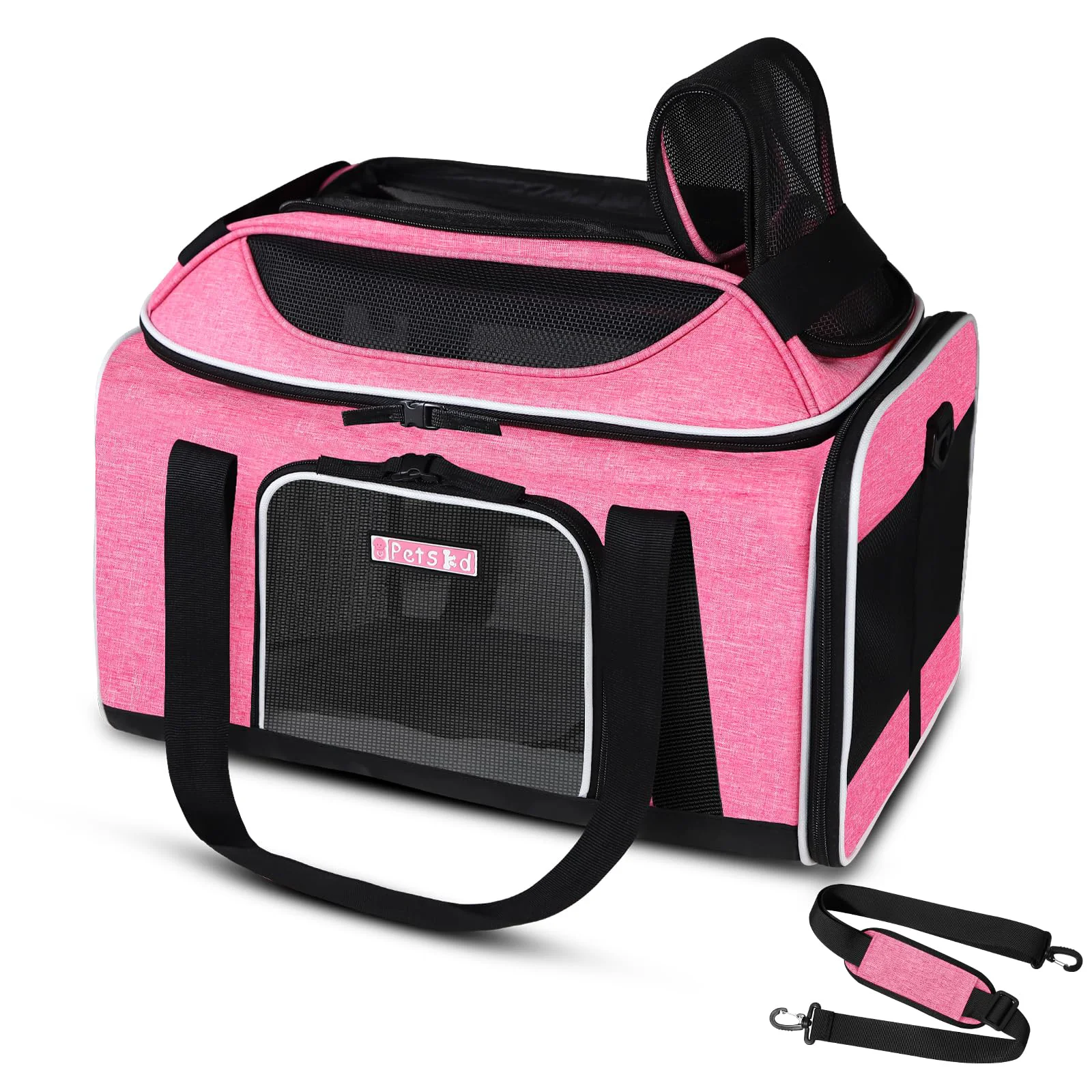 Next-Generation Petskd Top-Expandable Pet Carrier 18x11x11 in — Airline- Soft-Sided Carrier for Small Pets Pink Artisan