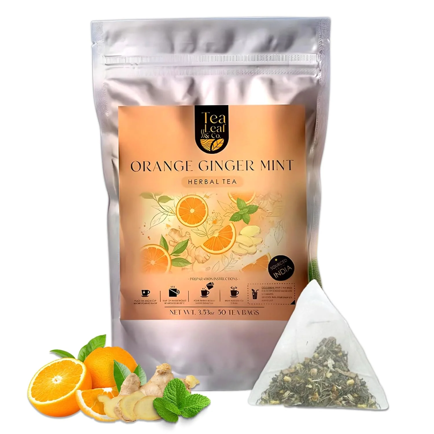 Dependable Orange Ginger Mint Tea - 50 Low Caffeine Herbal Bags Convenient