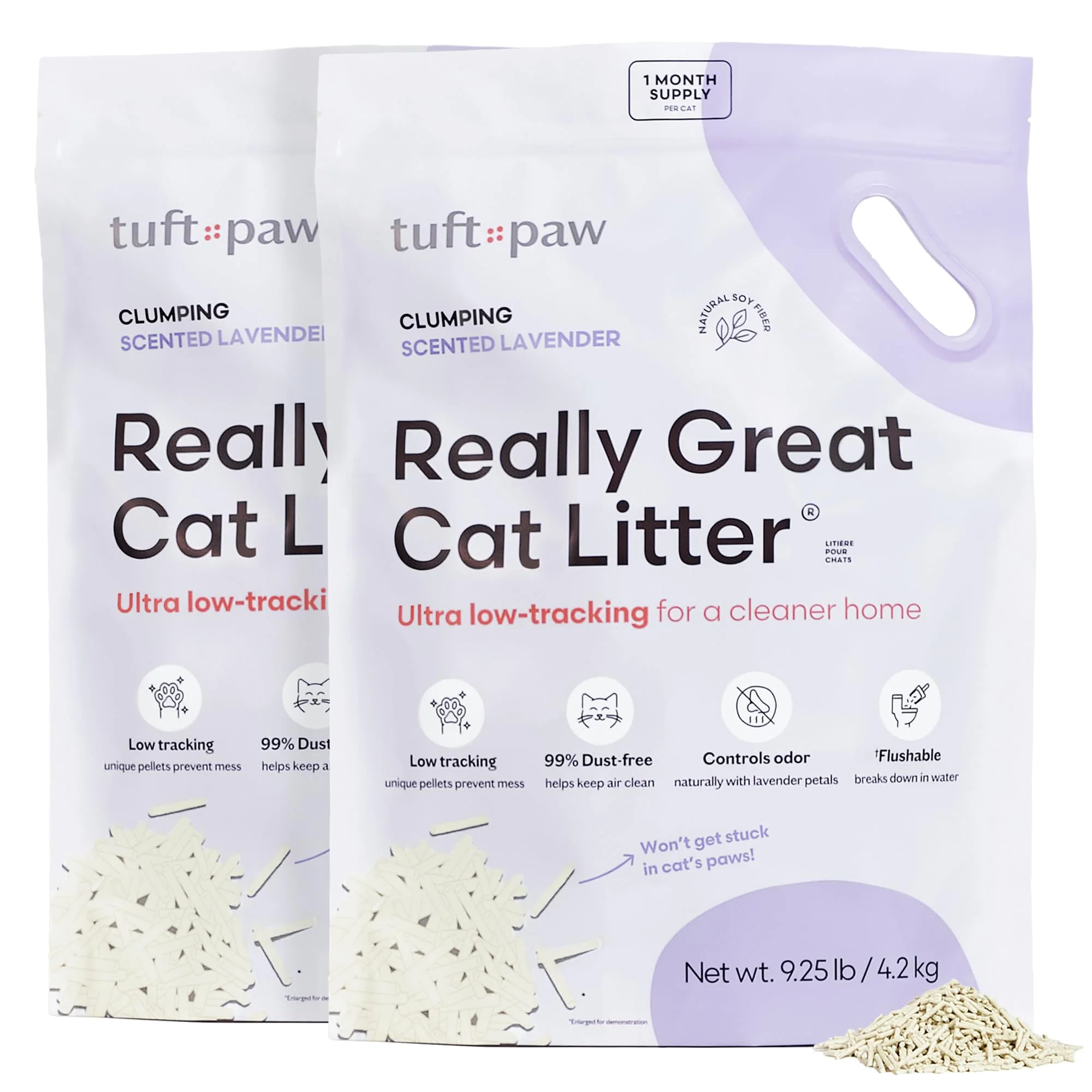 Powerful Tuft Paw ly Great Cat Litter – Low-Tracking Tofu Flushable Odor Control 2x9.25lb Natural Lavender Elegant