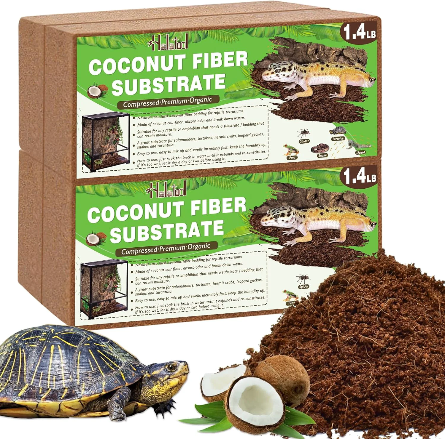 Smart Halatool 4Pack Coconut Fiber Substrate Natural Premium Coco Coir Terrarium Aquarium Substrate for Reptile Tank Tortoise Habitat Beard Dragon Leopard Gecko Snake Tarantula Worm Bins Hermit Crab Snake Artisan