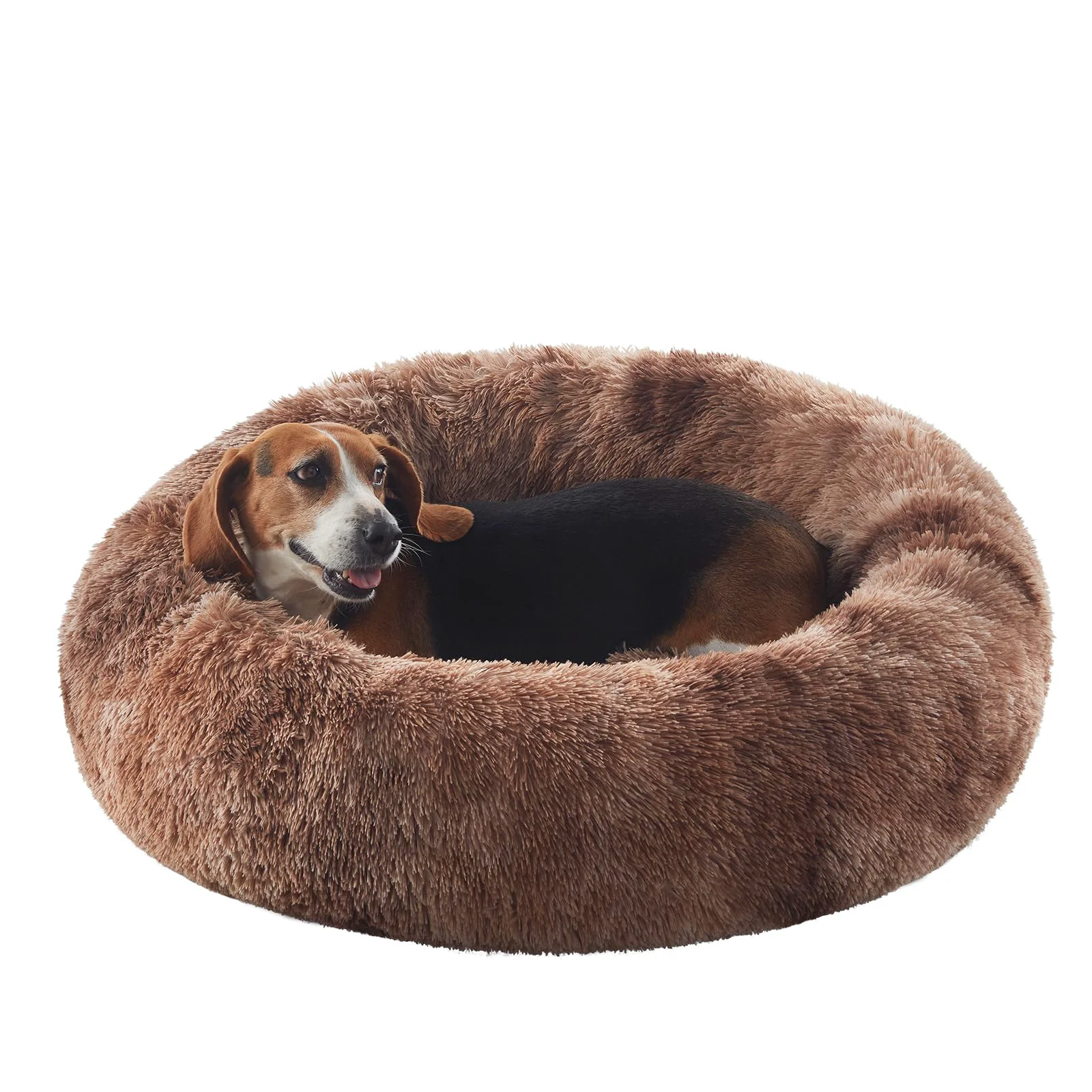 Convenient BedStill 33-Inch Donut Dog Bed – Calming Plush Bed for Dogs Up to 65 lbs Tie-Dye Brown M Plus Detailed