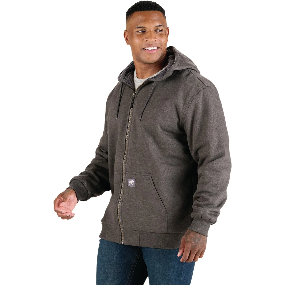 Excellent Berne Heritage Grid Medium Graphite Heather Fleece-Lined Full-Zip Hooded Sweatshirt Long-Lasting