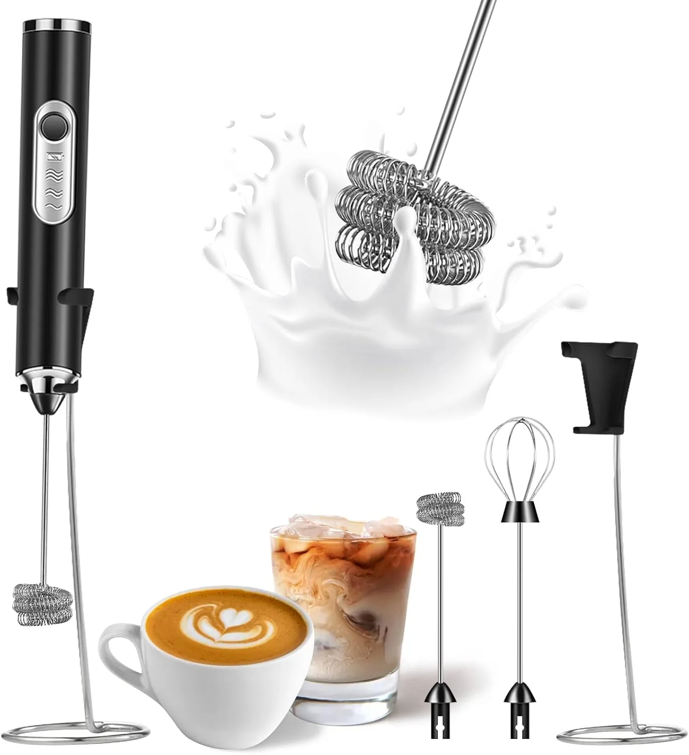 Safe Southman Milk Frother Foamer with Stainless Steel Stand Rechargeable Electric Milk Frother Handheld Whisk Drink Mixer for Latte Cappuccino Top-Quality