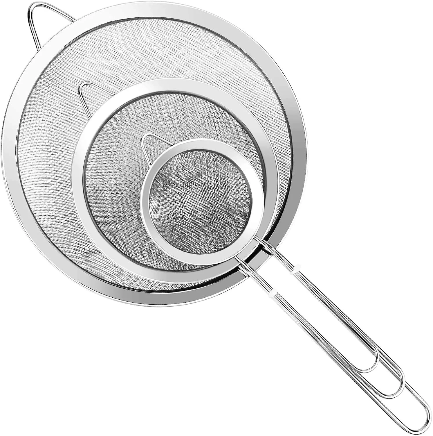 Soft 3Pcs Super Wire Extra Fine Mesh Strainer with Handle Small Medium Large Size Sifter Metal Strainer Set Verified
