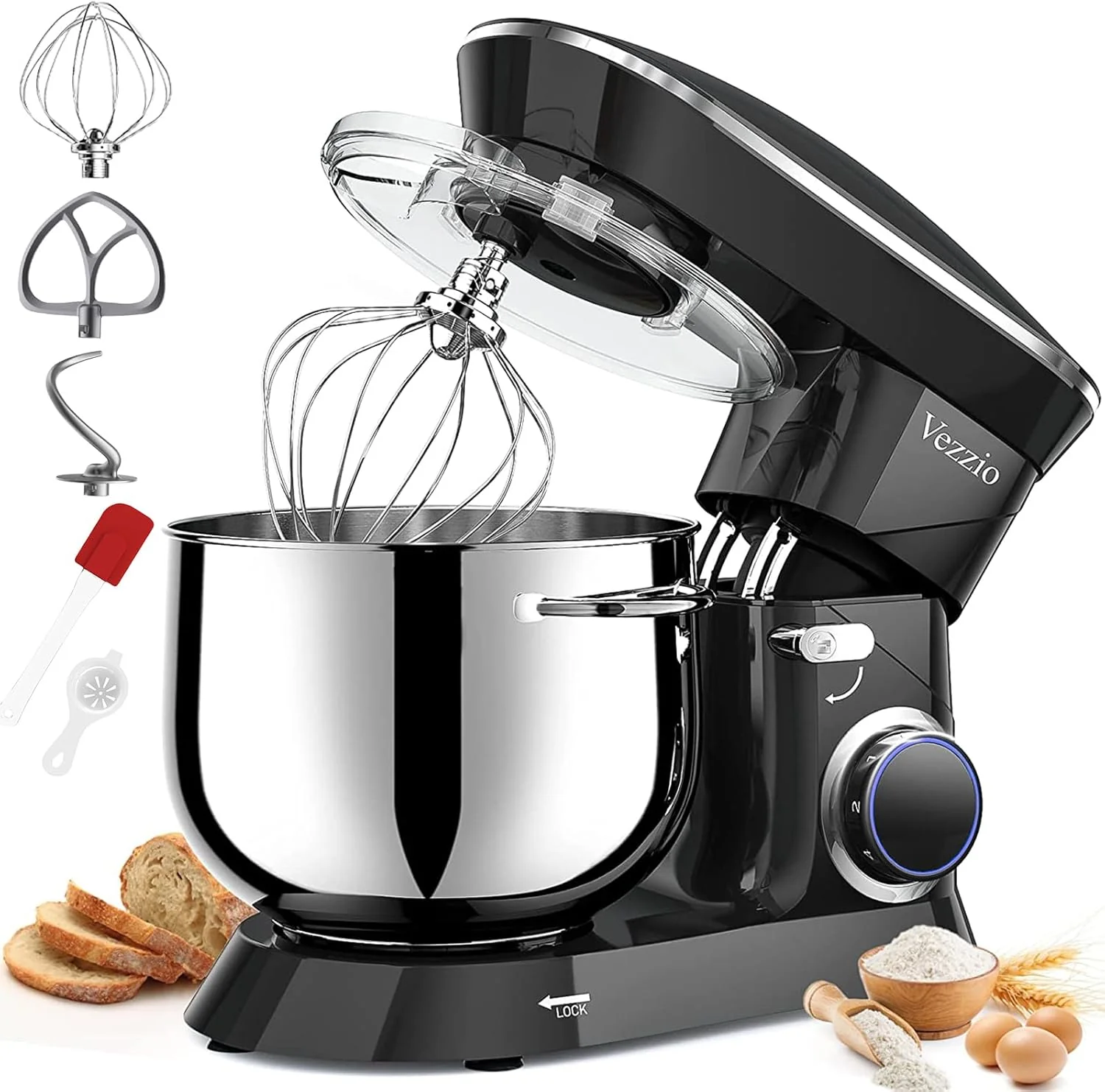 Professional 9.5 Qt Stand Mixer 10-Speed Tilt-Head Food Mixer Vezzio 660W Kitchen Electric Mixer with Stainless Steel Bowl Consistent