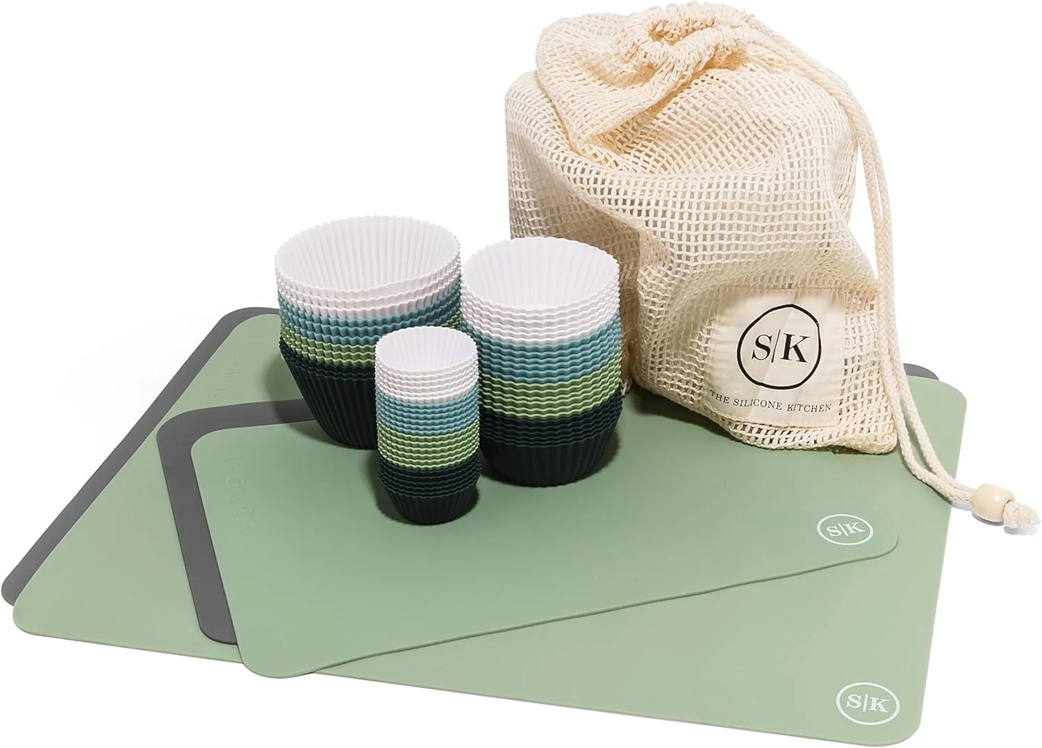 Reliable Silicone Baking Cups Mats Set - 60 Cups 4 Mats Advanced