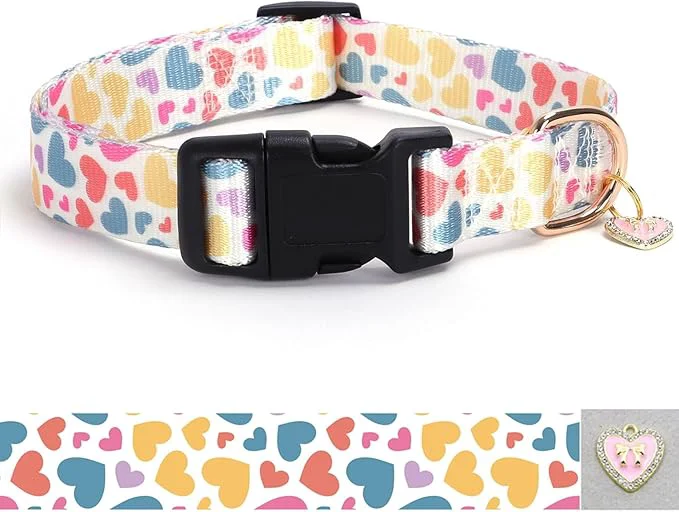 Luxury Love Pattern Dog Collar with Buckle Adjustable Safety Nylon Collars Exceptional