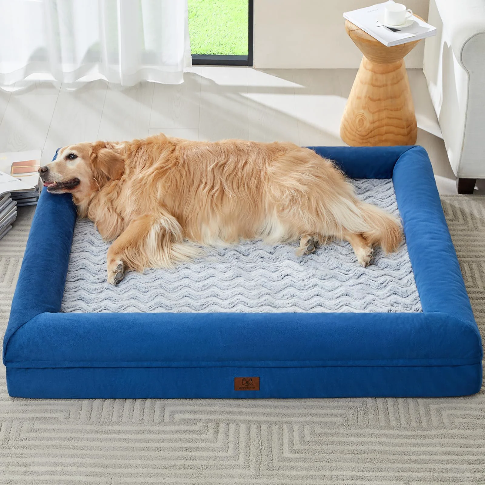 Fashionable WNPETHOME Giant Dog Bed – Washable Waterproof Cover Orthopedic Large Pet Sofa with Bolster Sides High-Performance