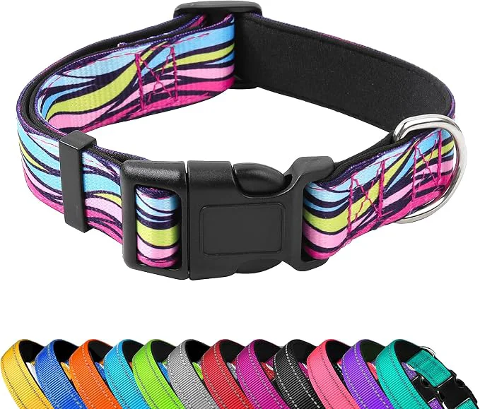 Safe Reflective Dog Collar Adjustable Soft Neoprene Padded Nylon Pet Collars Fine