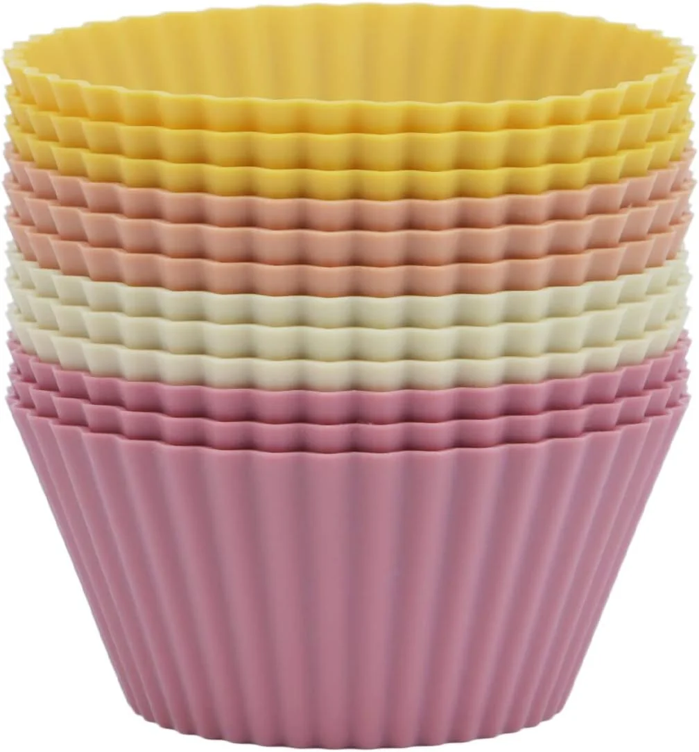 Crafted Silicone Baking Muffin Cups 12 Pack Reusable Cupcake Liners Cake Molds BPA Dishwasher Safe Orange Series Standard Artisan