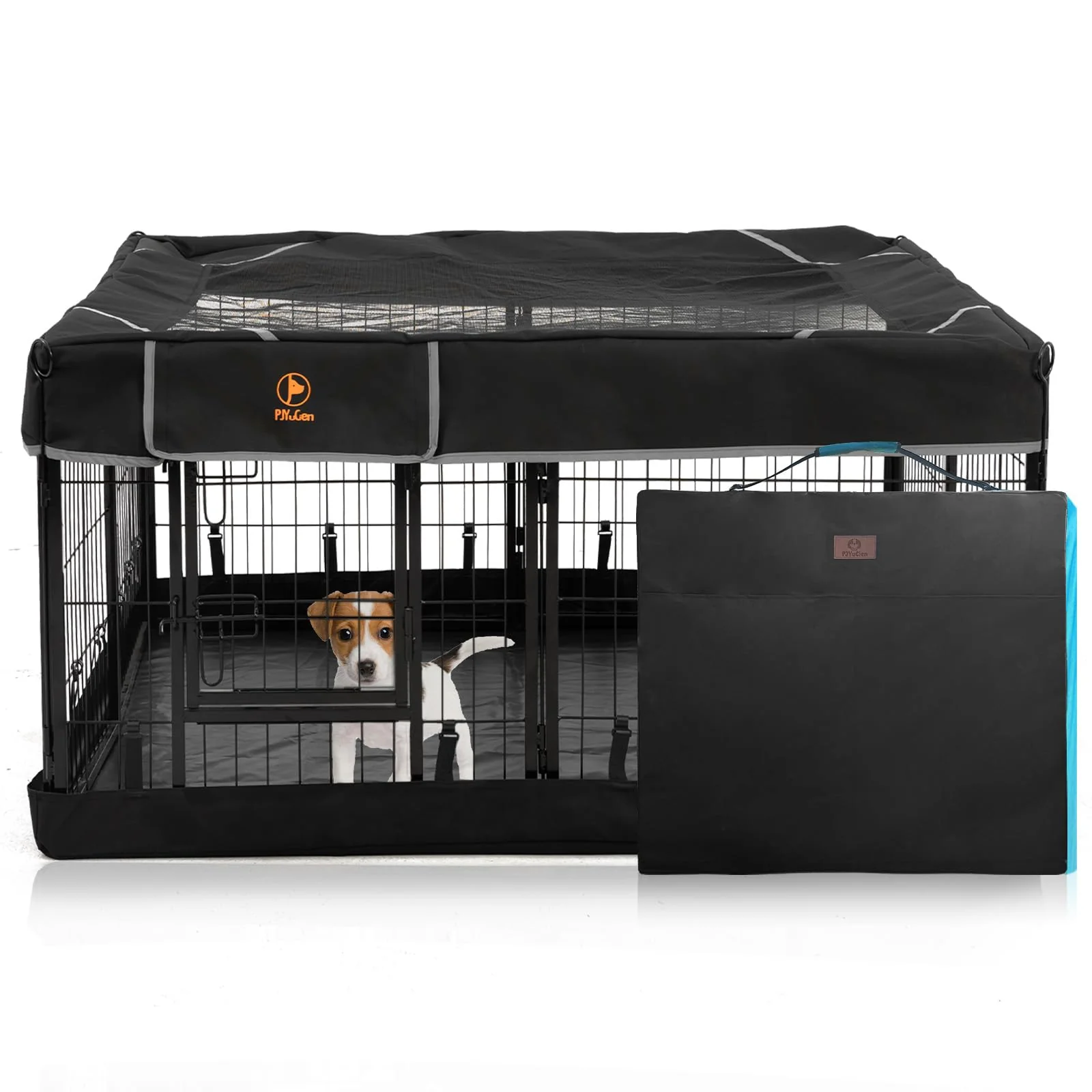 Official PJYuCien Dog Playpen Outdoor 24-Inch H 8 Panels with Square Bottom and Top Cover Storage Bag for Camping Original