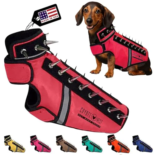Official CoyoteVest SpikeVest Dog Harness for Small Dogs - Reflective Spikes Made in USA XS-Red User-Friendly