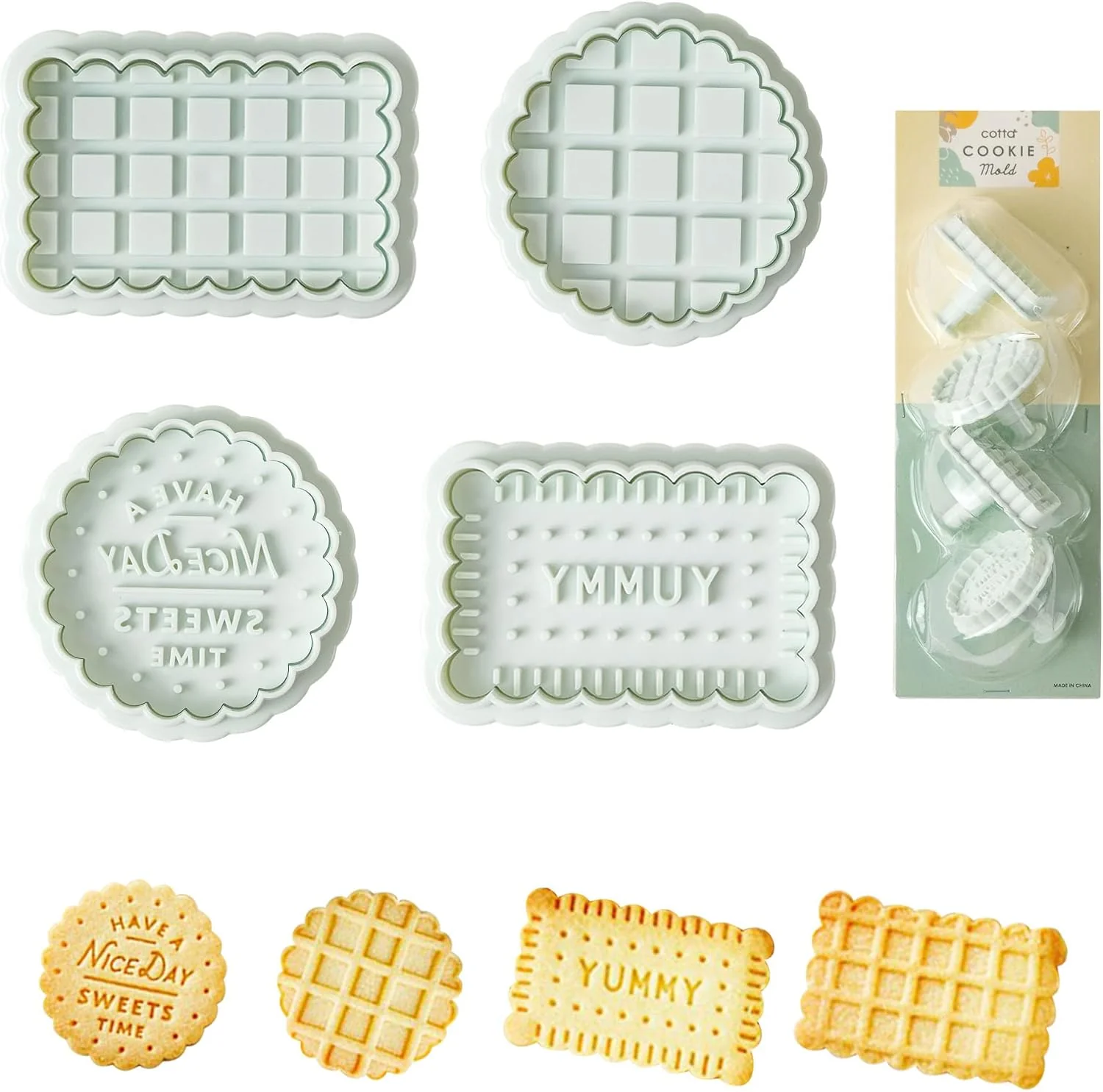 Exceptional Cookie Stamps Set of 4 Cookie Press Mold Decorating Supplies for DIY Baking Cake Pastry Easy to Use-Biscuit Series Pure