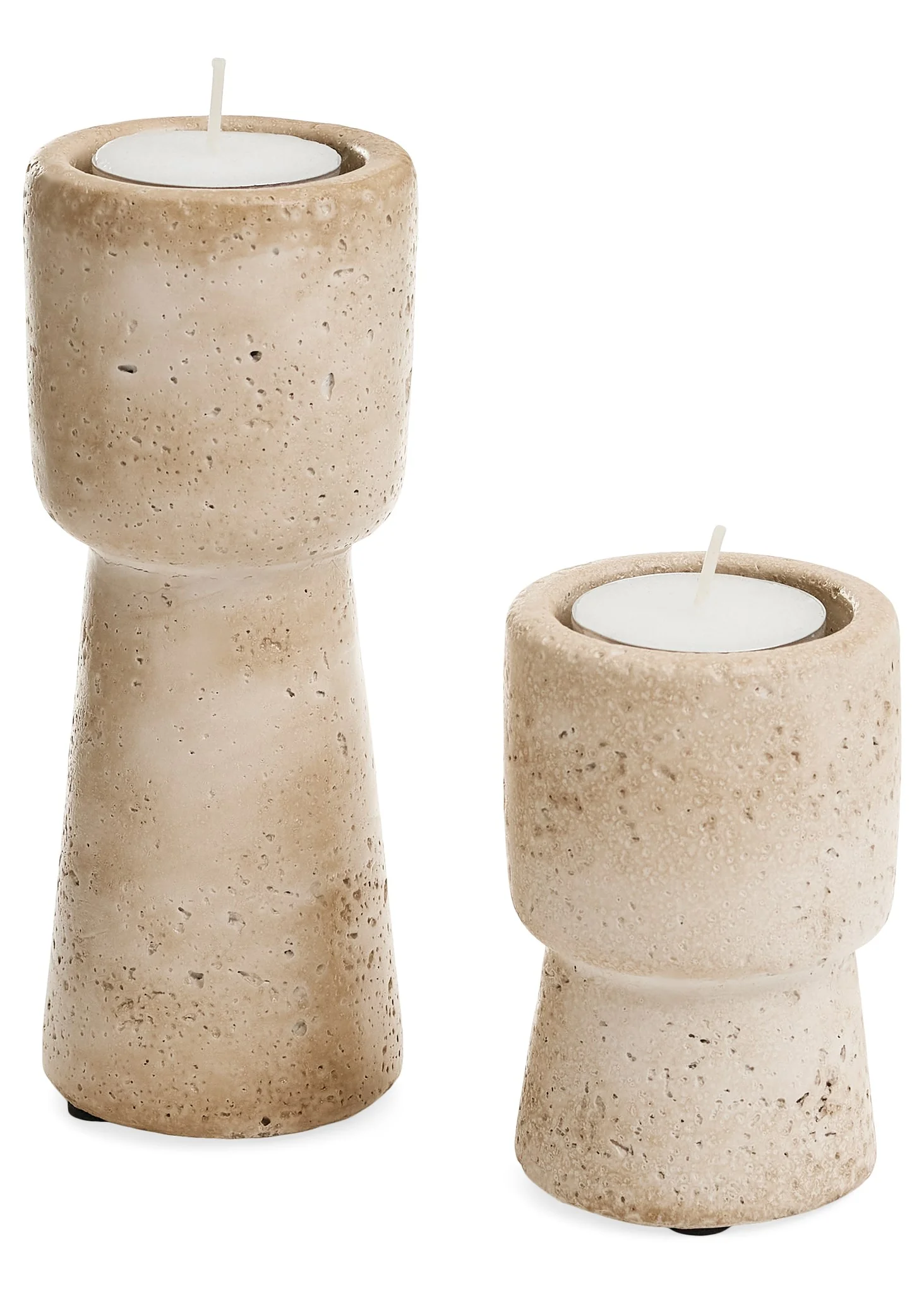 Quality CANDLE HOLDER SMALL CEMENT TRAVERTINE LOOK BEIGE Casual