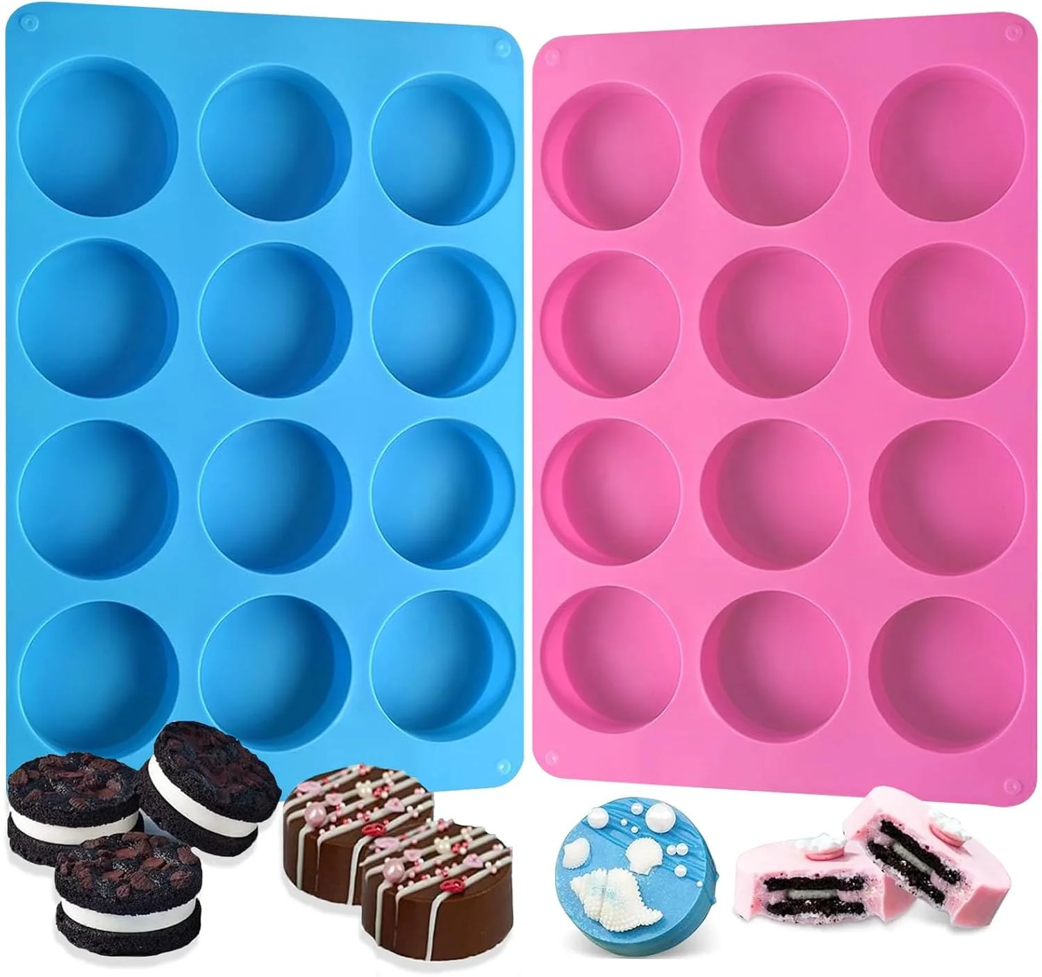 Long-Lasting Round Chocolate Cookie Molds SAGOOITS 12-Cavity Cylinder Chocolate Silicone Molds for Cookies Candy Jelly Mini Cakes and Muffin 2 PCS Certified