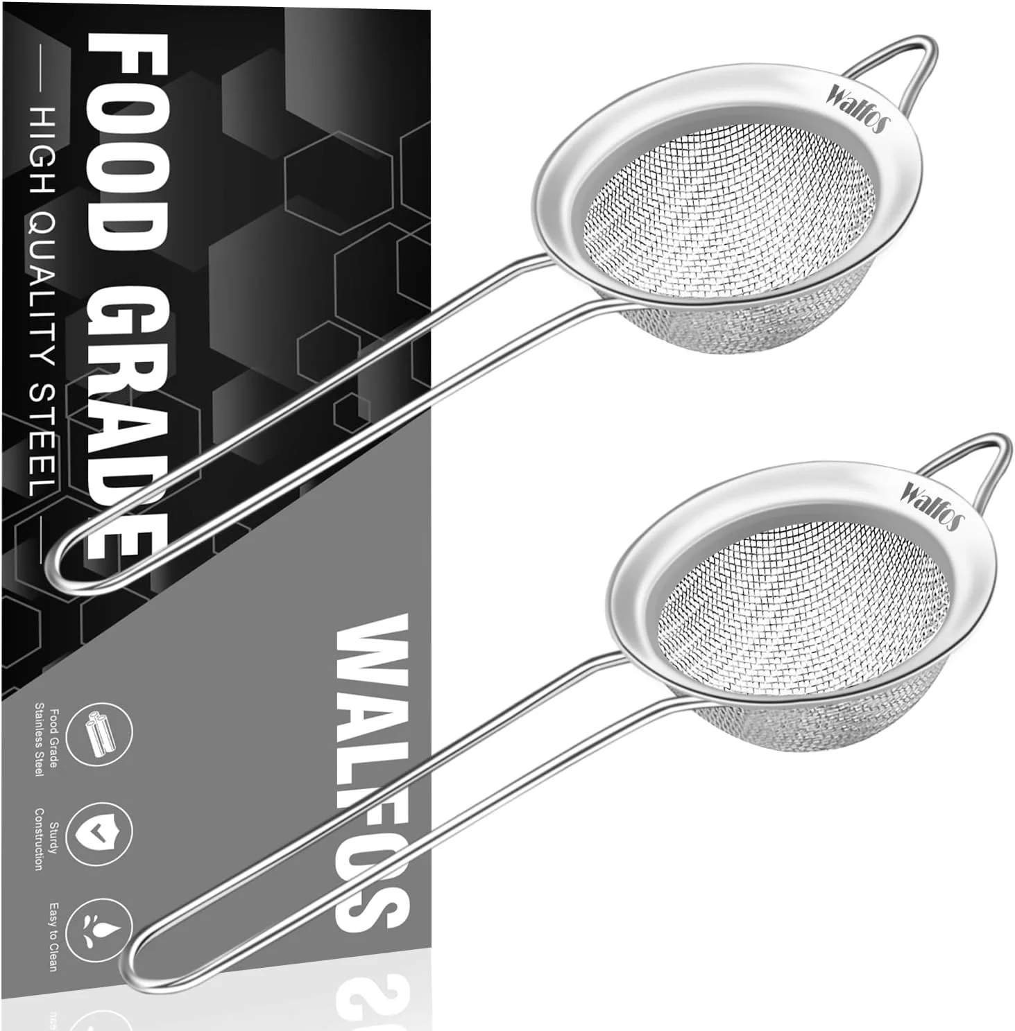 Refined Walfos Small Fine Mesh Tea Strainer Mini Stainless Steel Sieve with Handle 2.7 Inch Kitchen Metal Sifter Strainers for Tea Juicing Coffee Cocktail Powdered Sugar Matcha 2 Pack Reusable