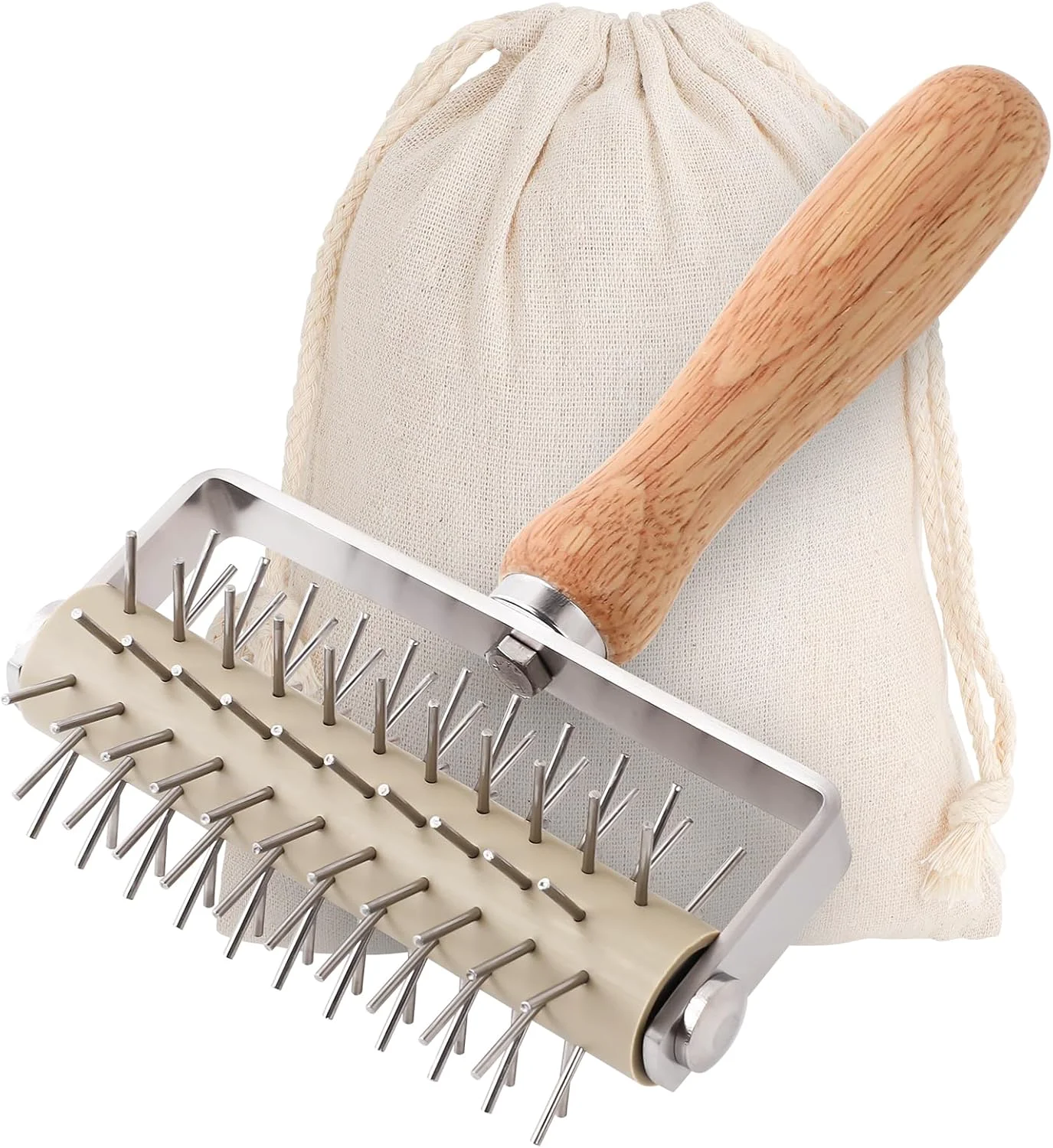 Relaxed Pizza Dough Docker Professional Dough Roller with Stainless Steel Spikes Wood Handle Sturdy Pizza Docking Tool for Home Commercial Kitchen Refined