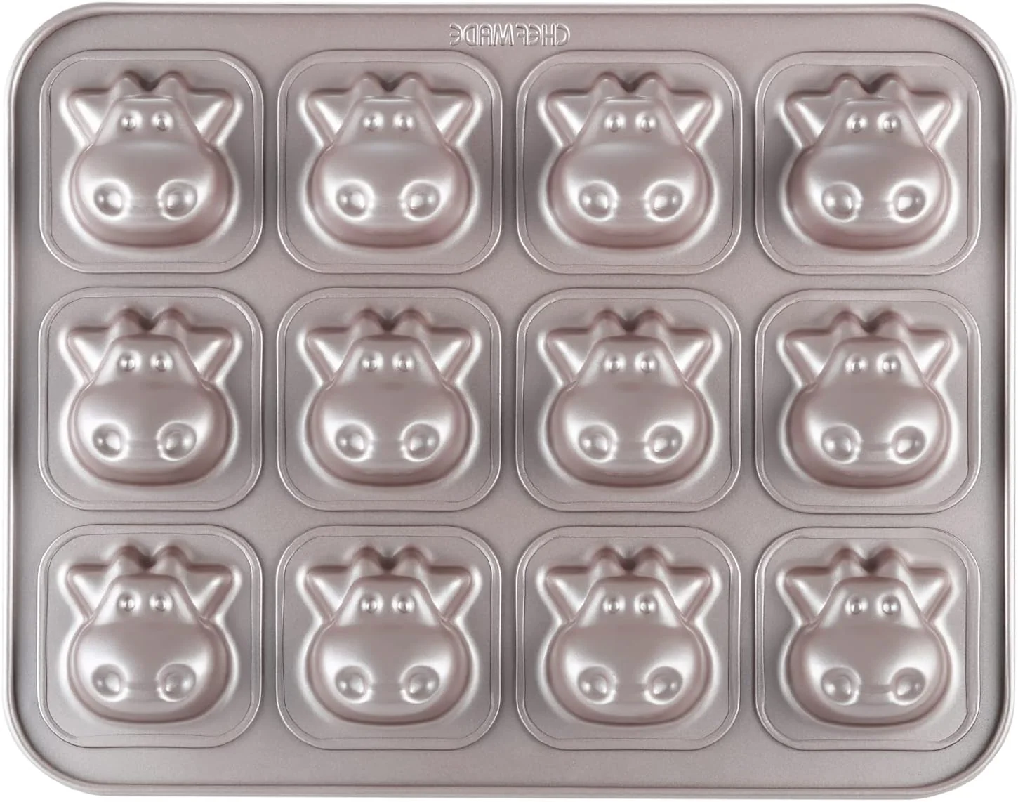 Environmentally Friendly CHEFMADE Cows Cake Pan 12-Cavity Non-Stick Animal Muffin Bakeware for Oven Baking Champagne Gold Flexible