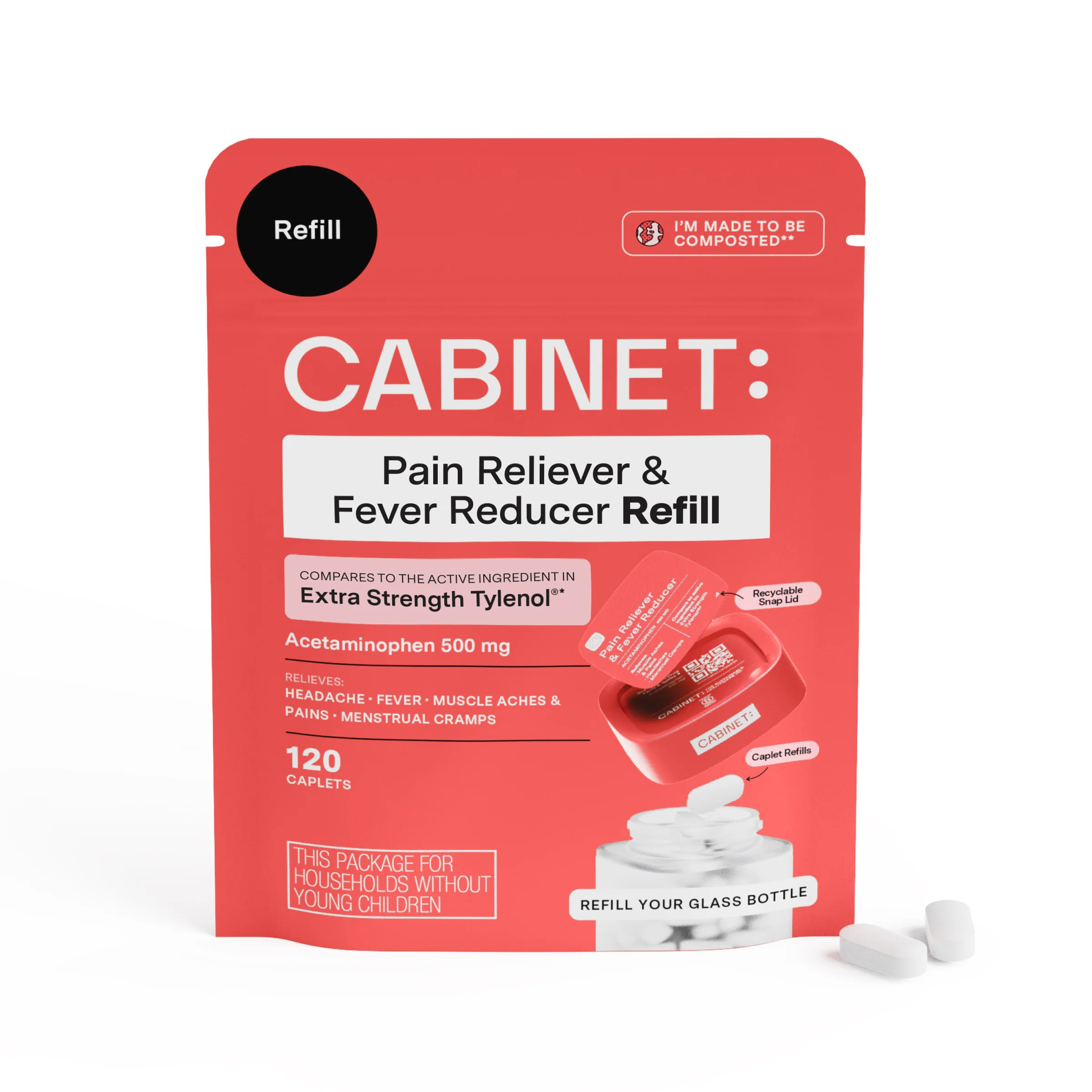 Smooth Cabinet Health Pain Reliever Fever Reducer Refill - Acetaminophen Tablets USP 500 mg Sophisticated