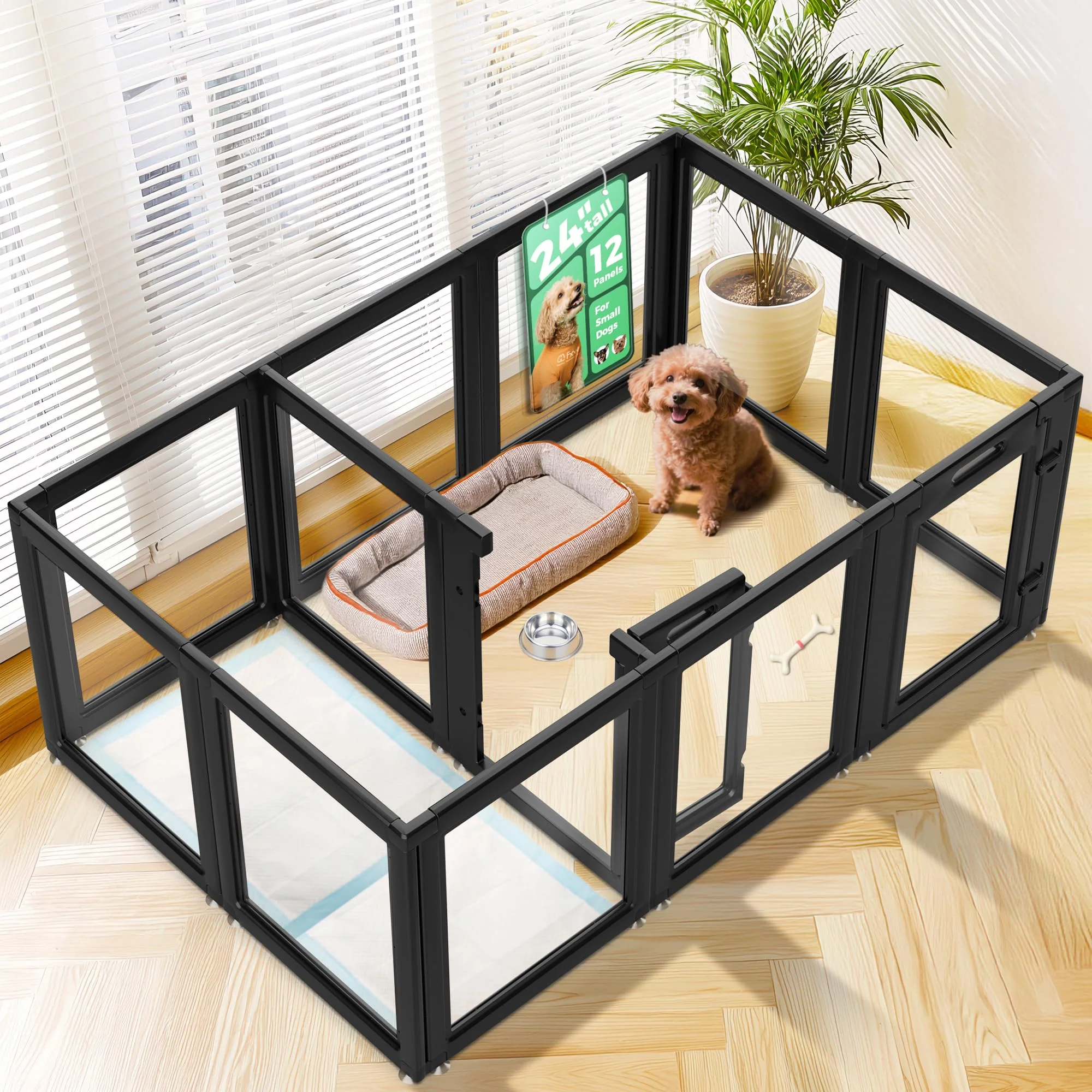 Selected FXW AuraSpace 24-Inch Acrylic Indoor Dog Playpen — 12 Panels Black Responsible