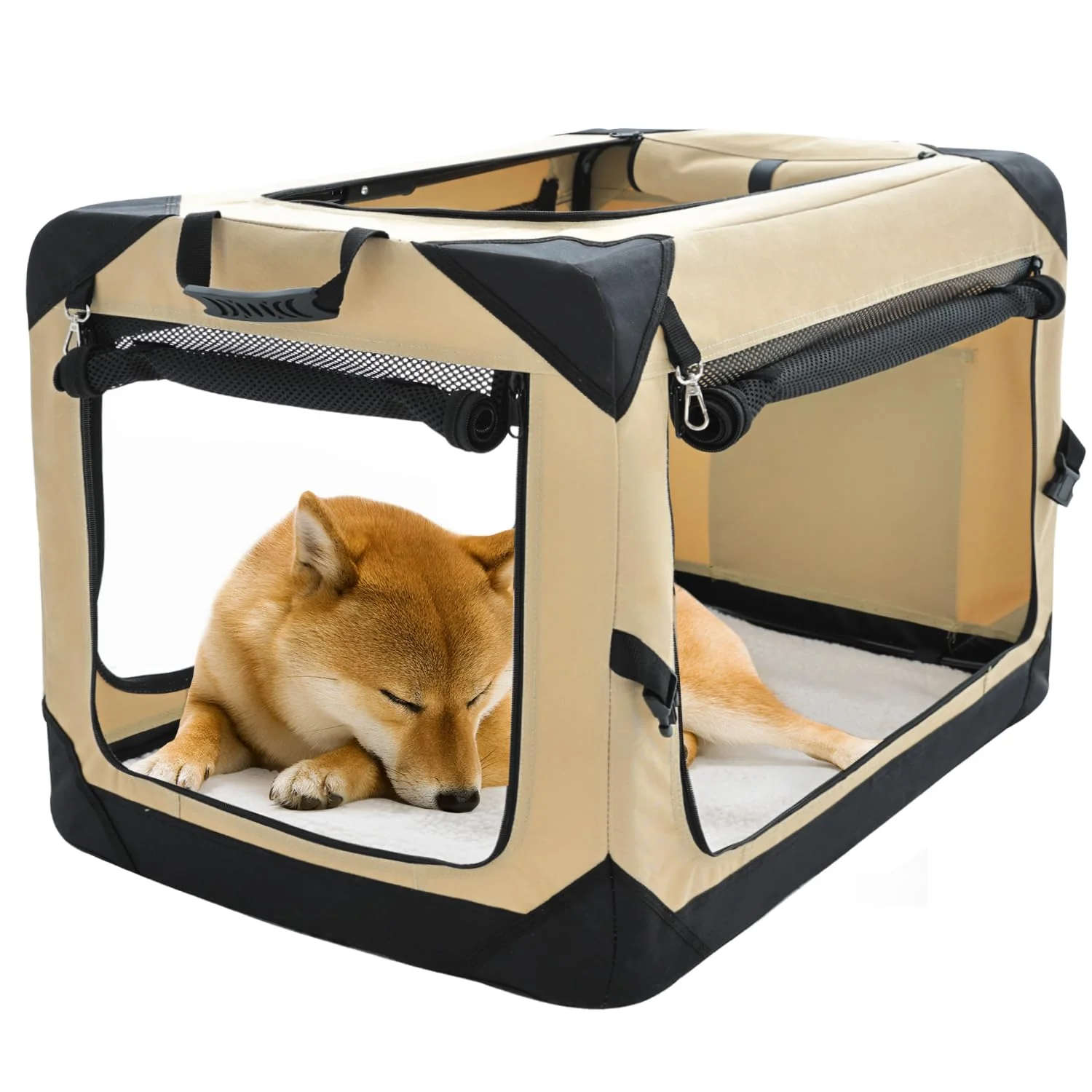 Relaxed Pettycare 30-Inch Collapsible Dog Crate for Medium Dogs 4-Door Soft Kennel Beige Sustainable