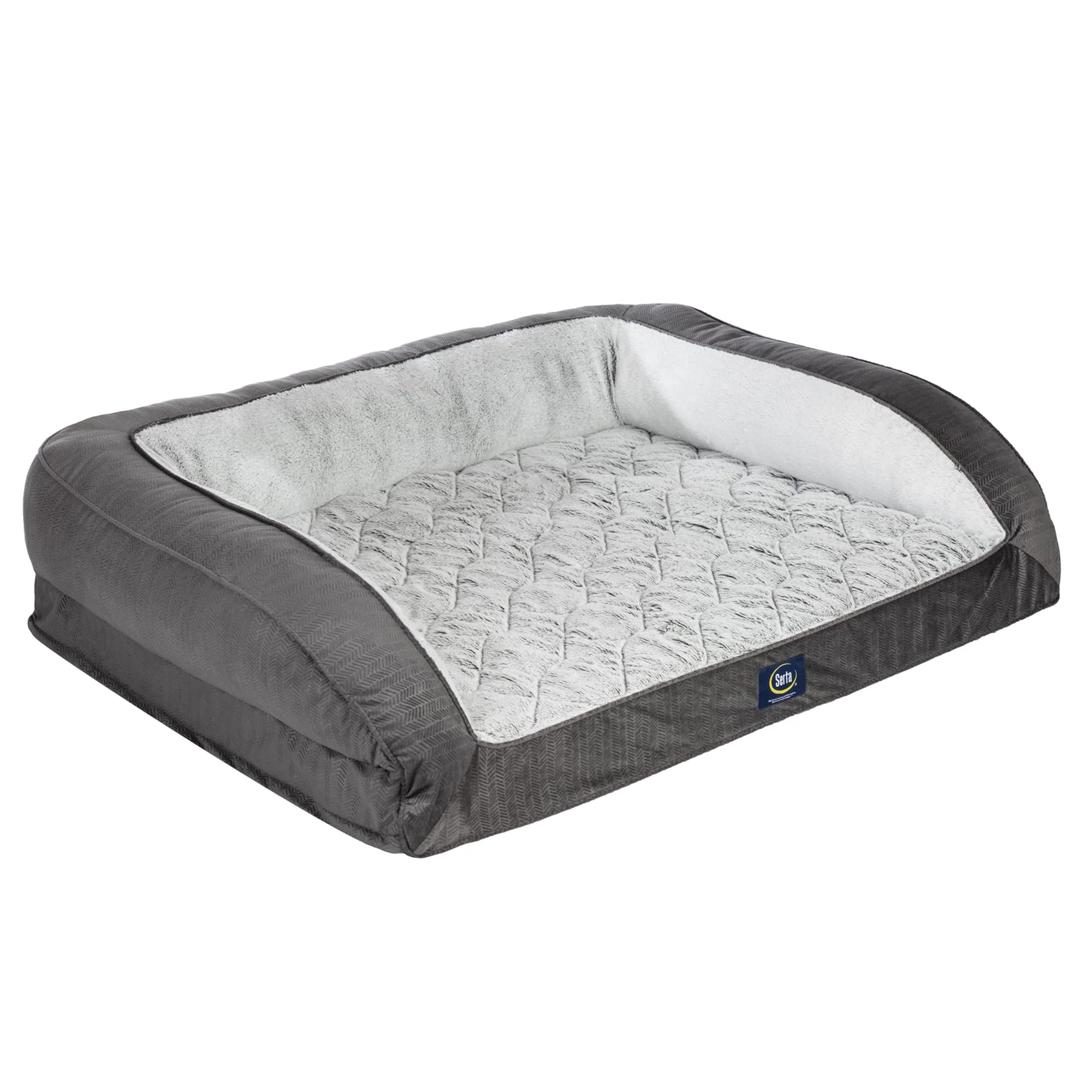 Innovative Serta Orthopedic Quilted Couch Dog Bed with Soft Bolsters - XL Slate Gray Premium