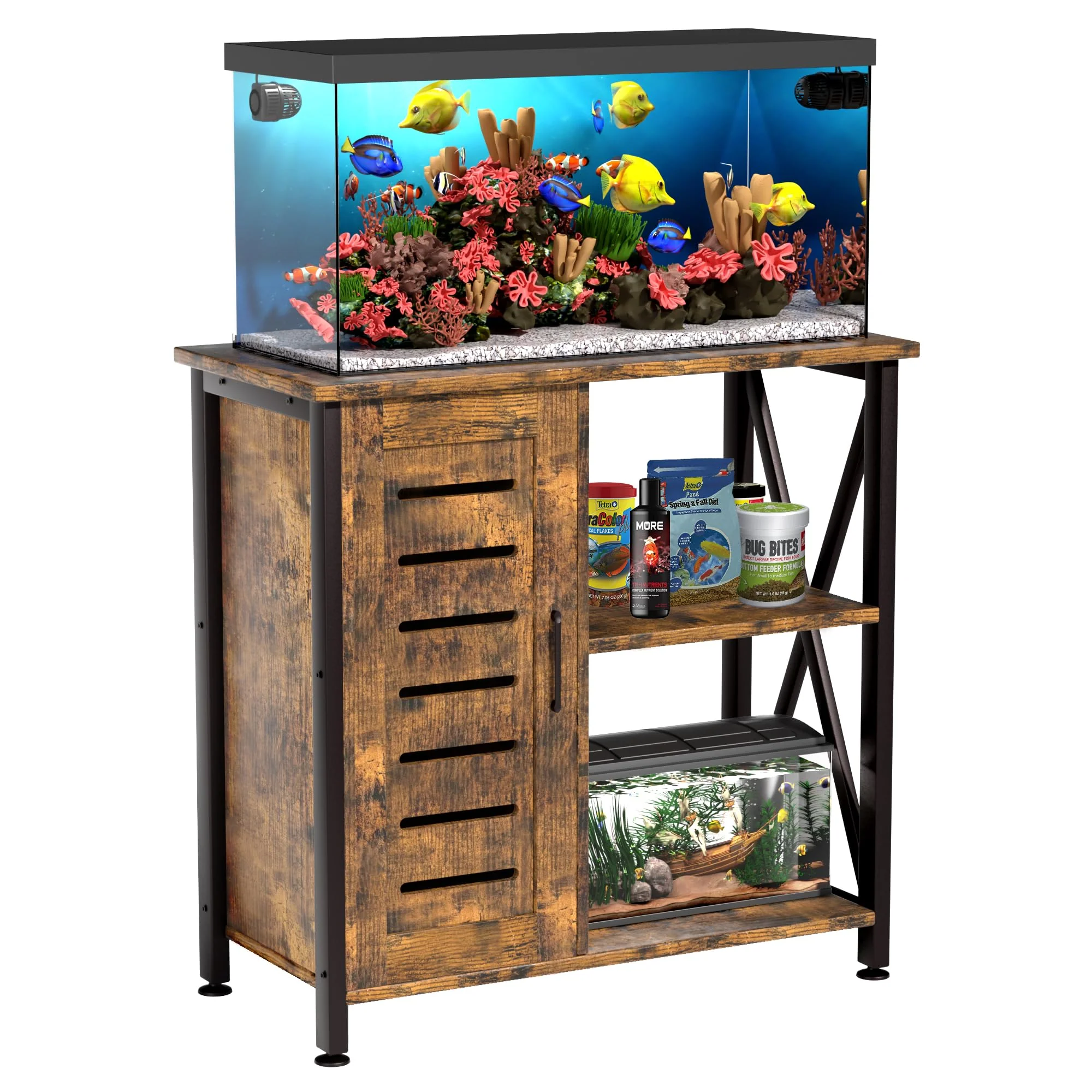Long-Lasting Herture 20-29 Gallon Fish Tank Stand with Cabinet Storage – Rustic Brown 330Lbs Tabletop Capacity Innovative