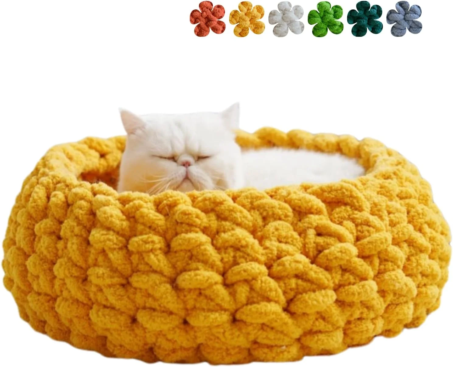 Proven Cat Nest Bed – Premium Handwoven Washable Extra Soft Round Cave House for Indoor Kitten Kitty Small Large Persimmon Yellow Medium Safe
