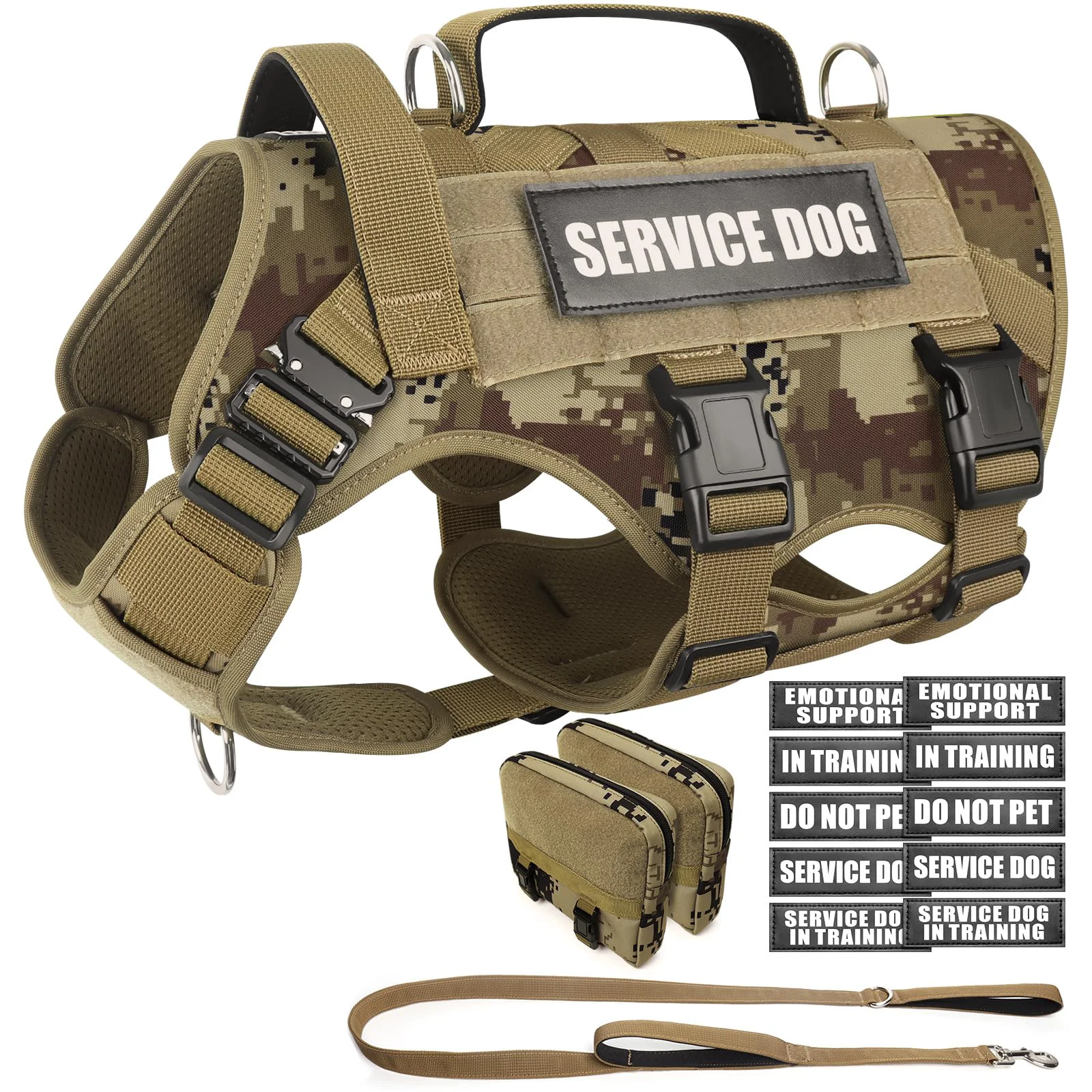 Relaxed WINSEE Tactical Dog Harness with Leash – No-Pull MOLLE Vest for Training Hunting Walking Powerful