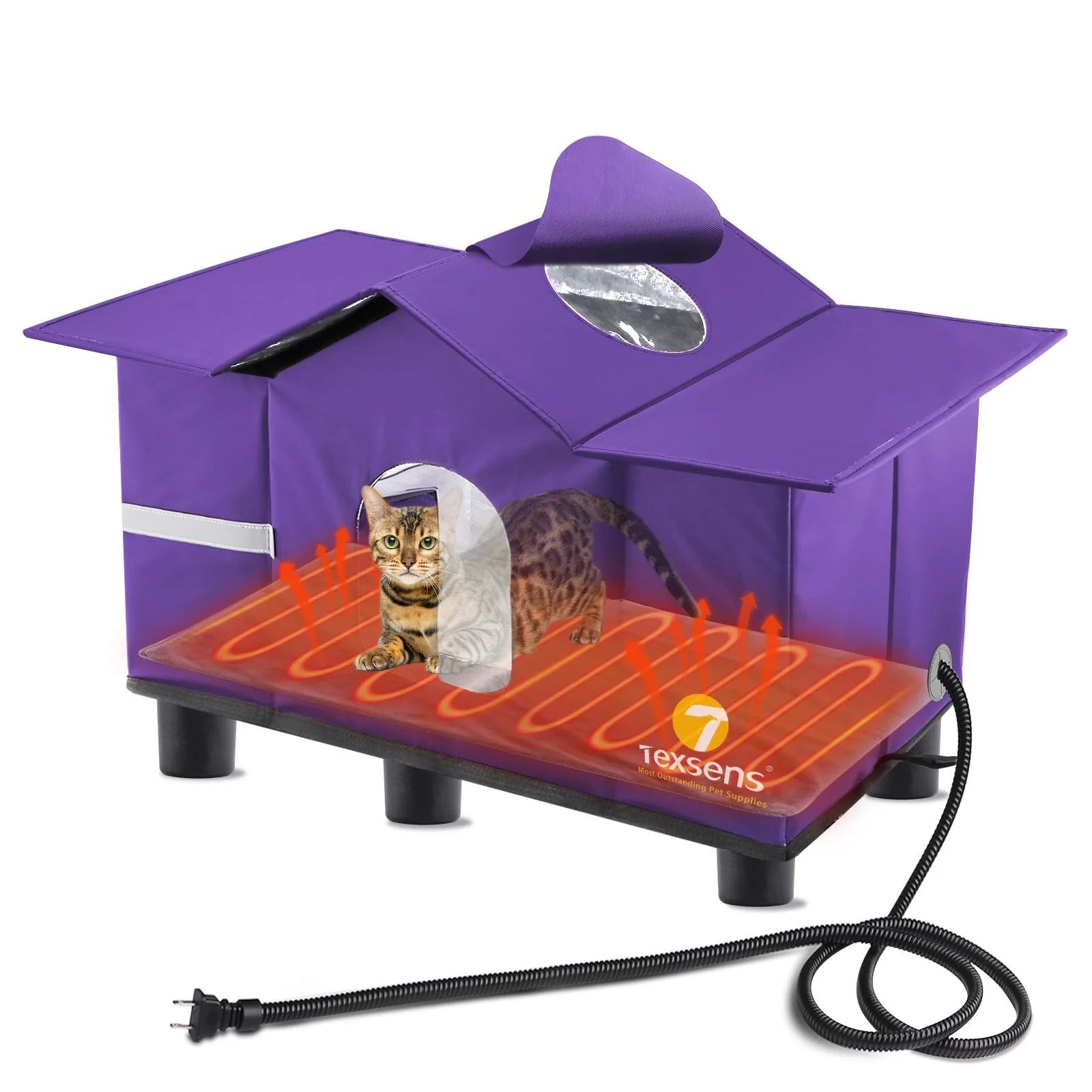 Recyclable Texsens Heated Outdoor Cat House – Weatherproof d Shelter for Winter Purple Practical